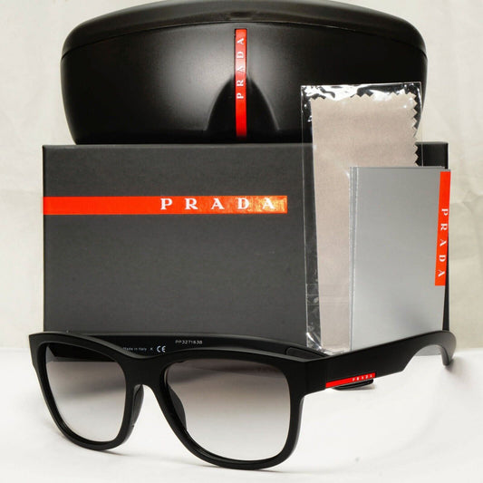 Prada Black Sunglasses Squre Grey Gradient Red Stripe PS03QS SPS 03Q DG0-0A7