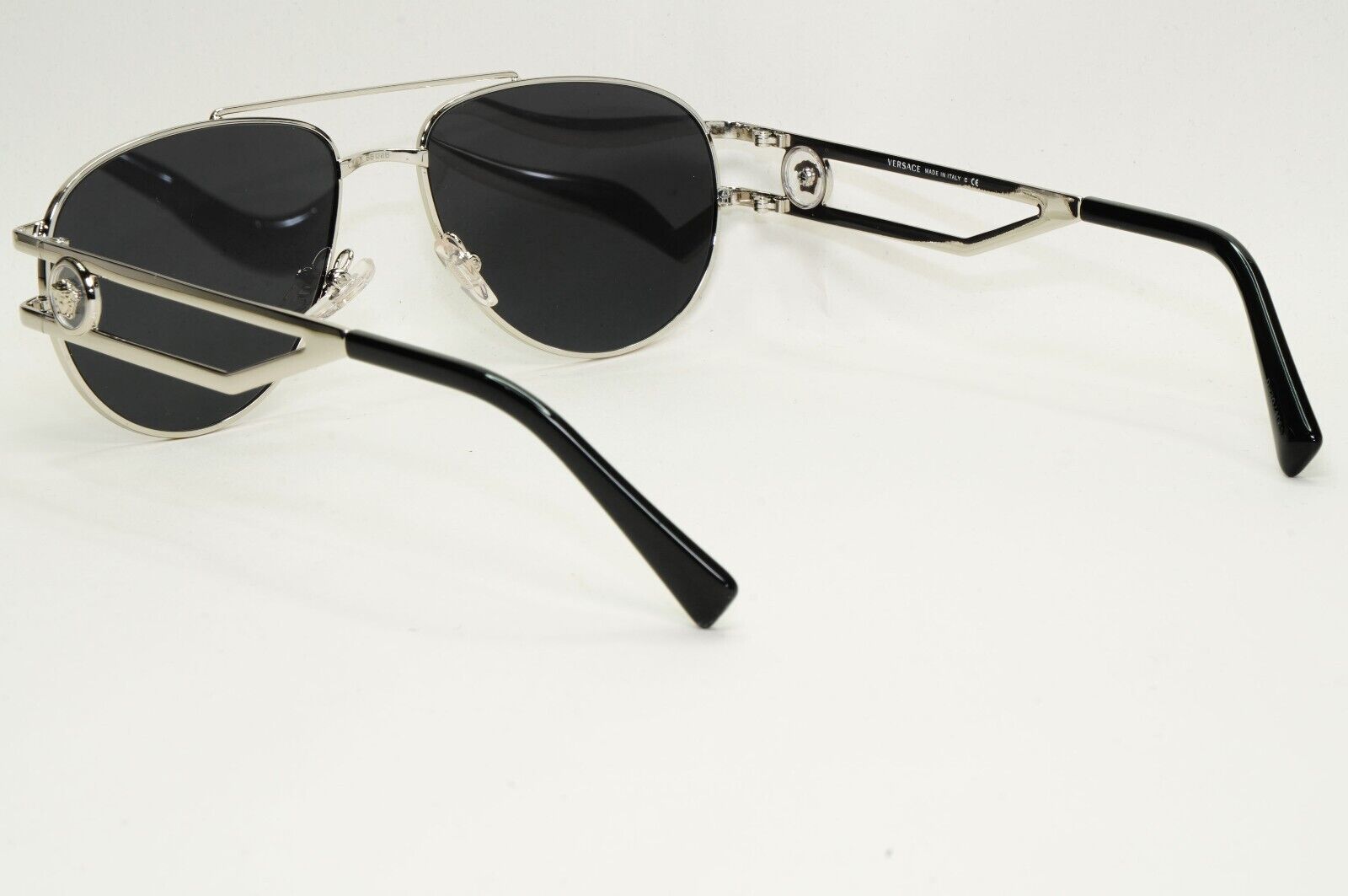 Versace Sunglasses Silver Medusa Metal Pilot Unisex MOD VE 1269 1000 55mm