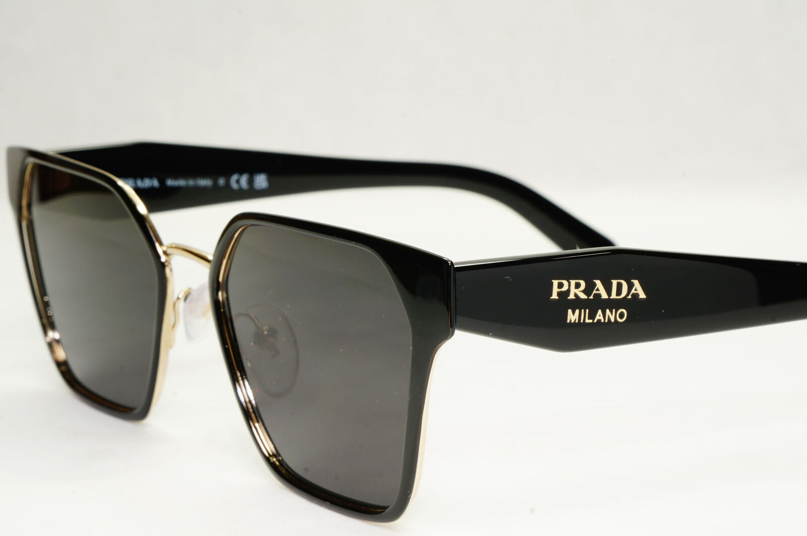 Prada Sunglasses Black Gold Square Metal Milano PR63WV VPR 63W 1AB-1O1 53mm