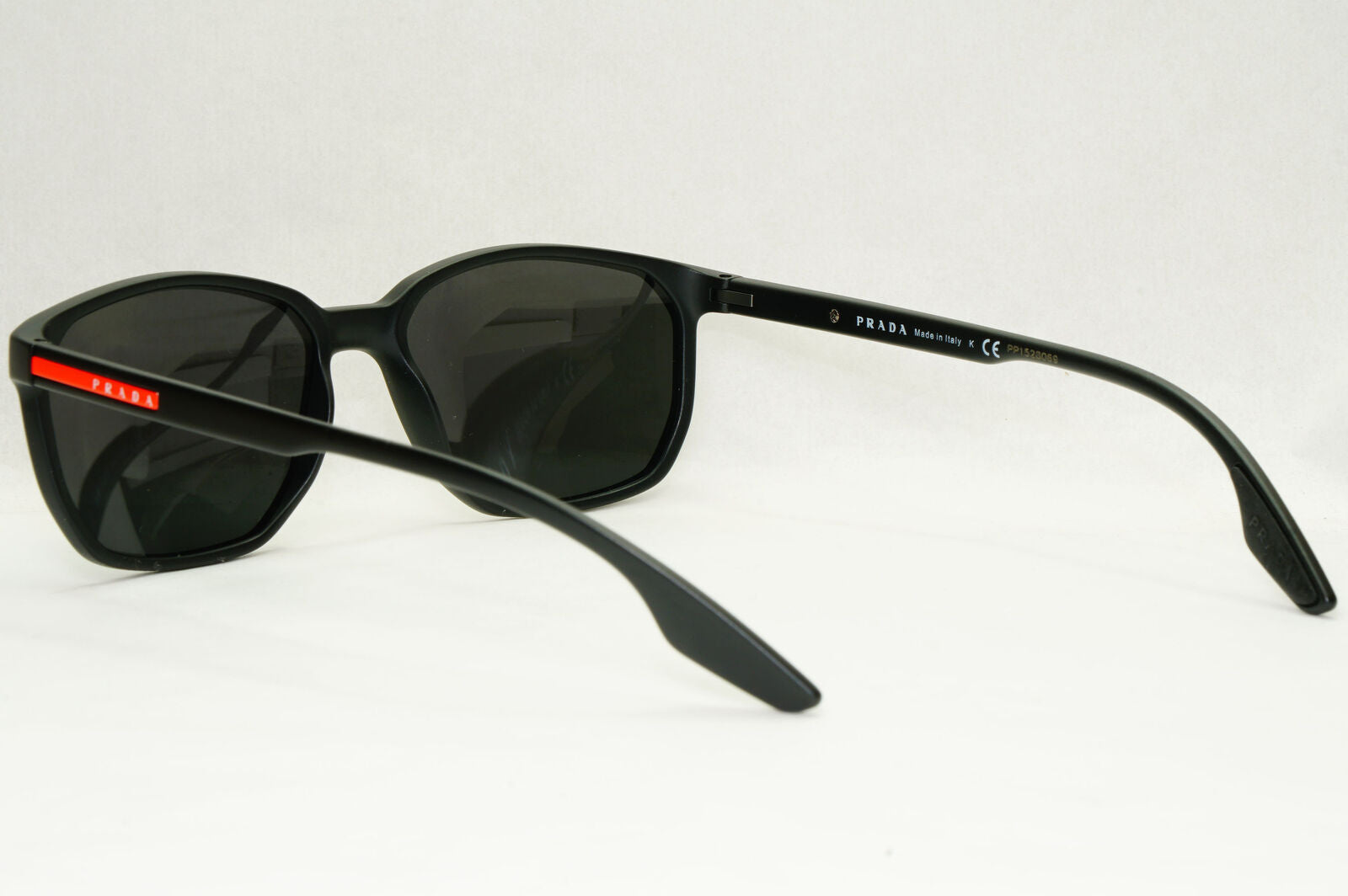 Prada Sunglasses Black Matte Square Red Stripe PS03MV VPS 03M 1BO-1O1 53mm