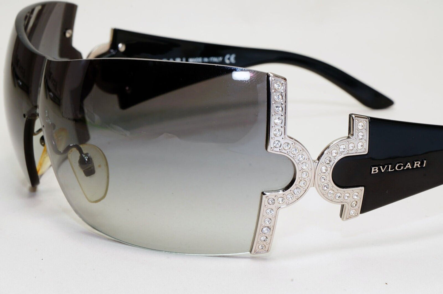 Bvlgari Sunglasses 2008 Vintage Large Shield Black Silver 651-B 939/8G 021124