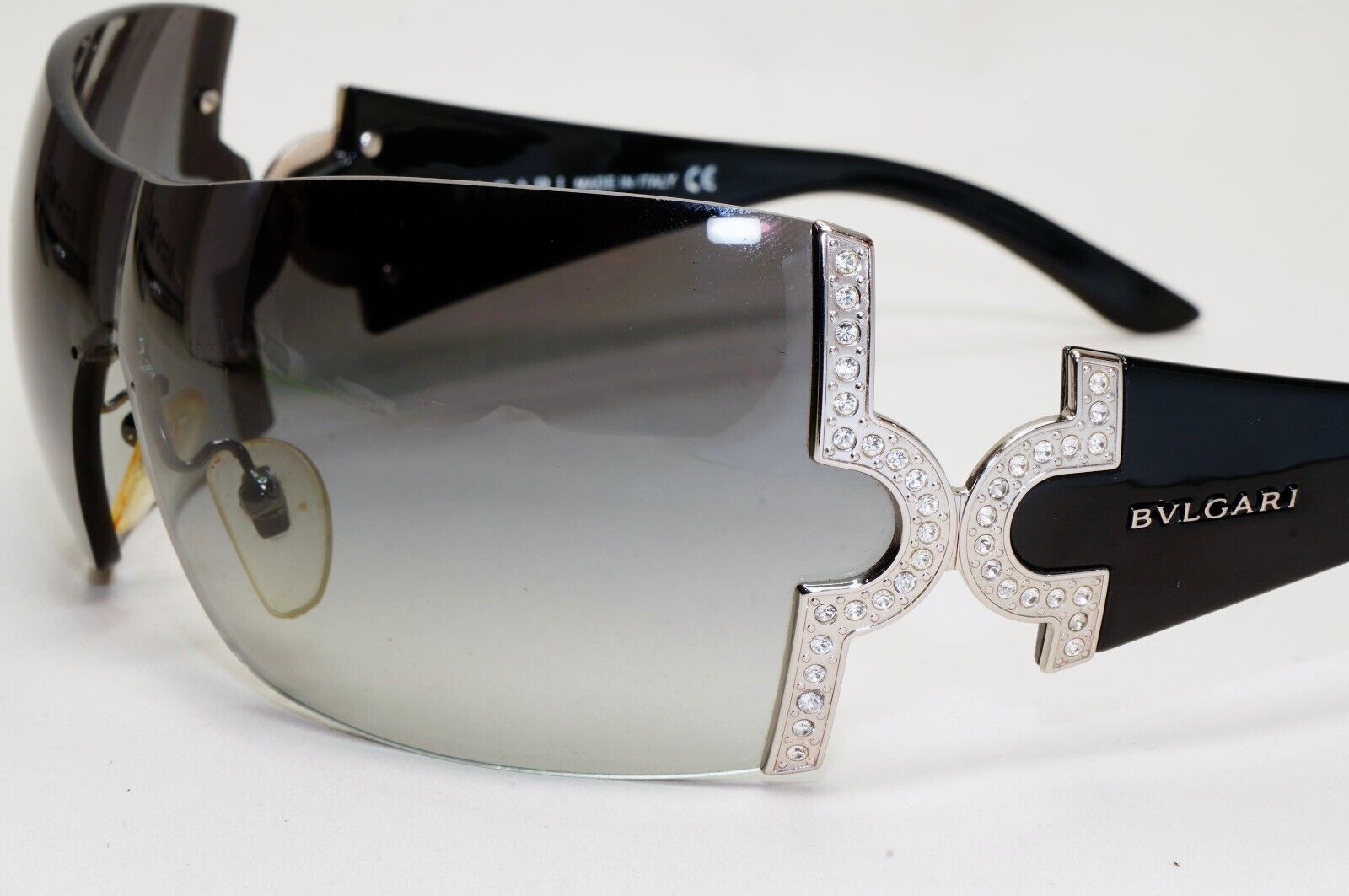 Bvlgari Sunglasses 2008 Vintage Large Shield Black Silver 651-B 939/8G 021124