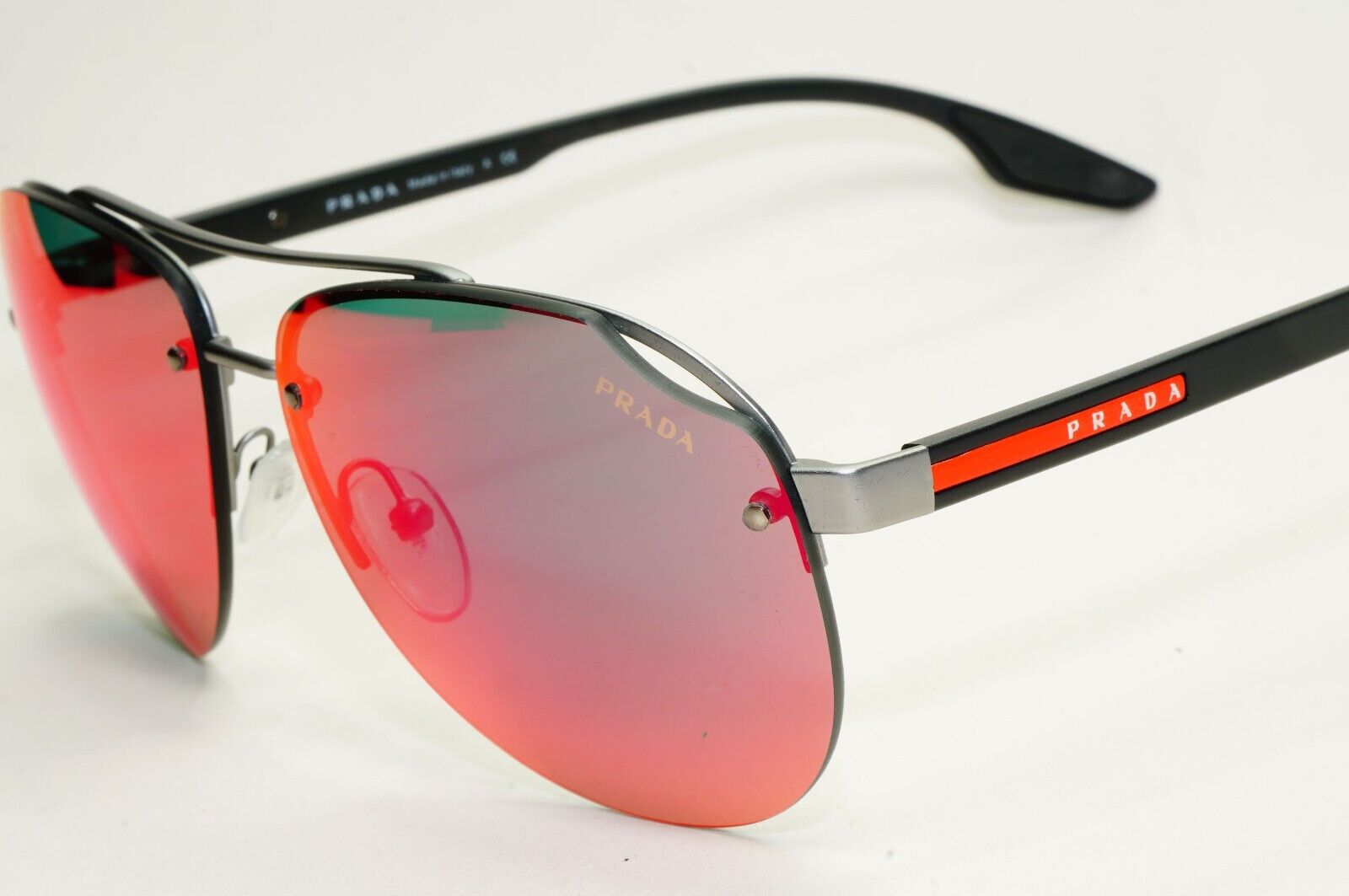 Prada Sunglasses Pilot Gunmetal Black Red Grey Mirror PS52VS SPS 52V 7CQ-9Q1