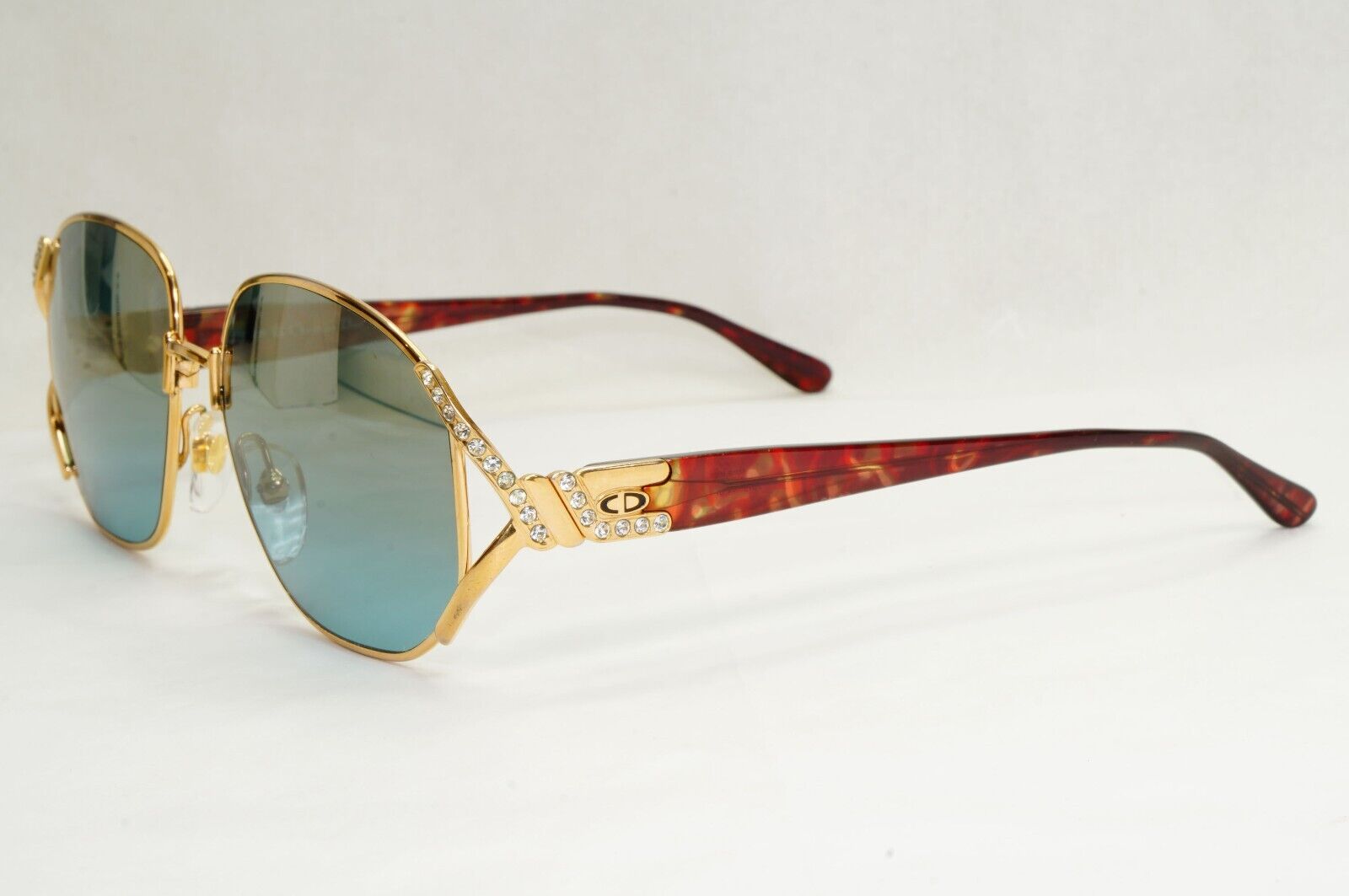 Dior Sunglasses 1990s Austria Gold Diamante Crystal Blue Mirror 2619 44 180324