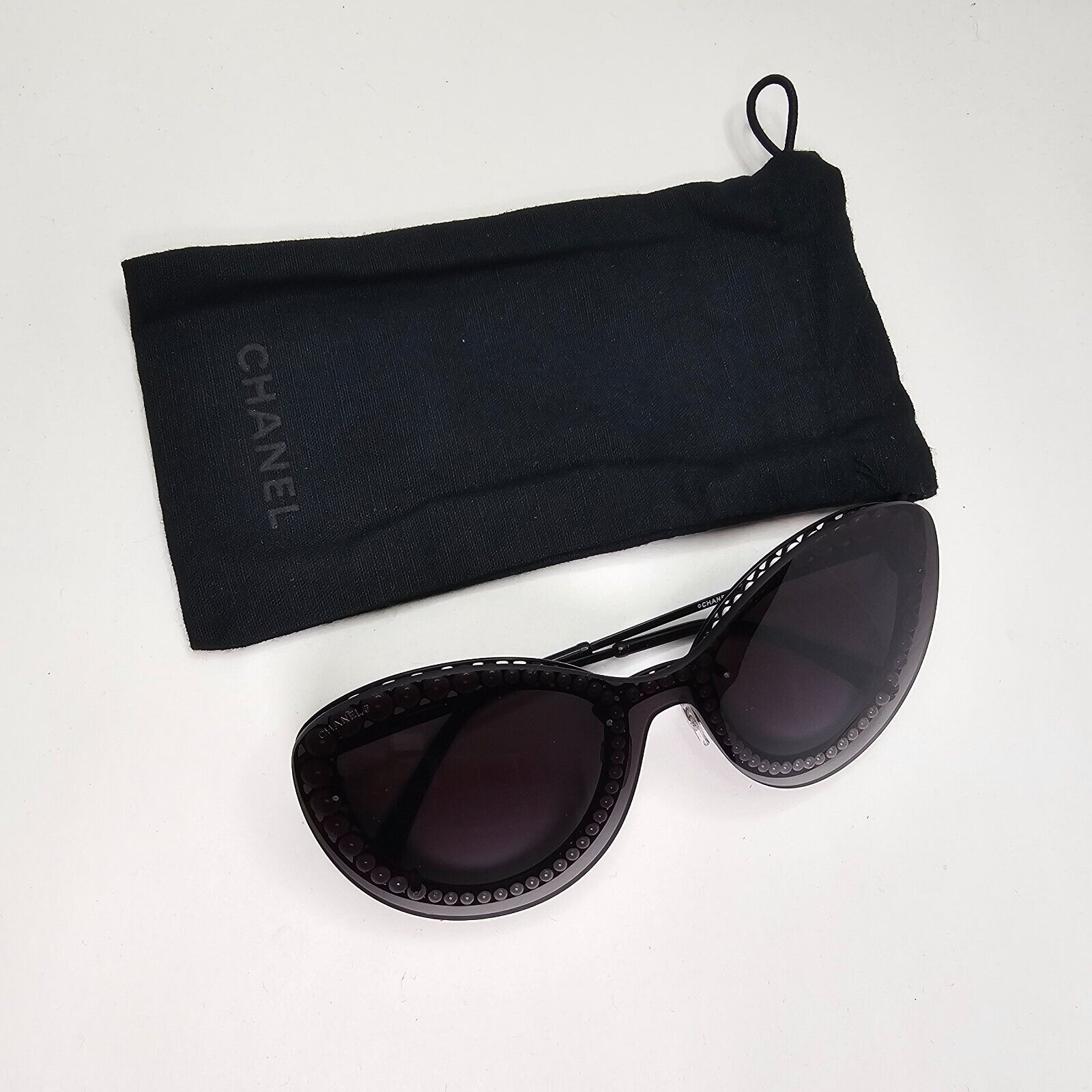 Chanel Sunglasses Pearl Black Grey Gradient Smoke Shield Visor 4236-H c.101/S6