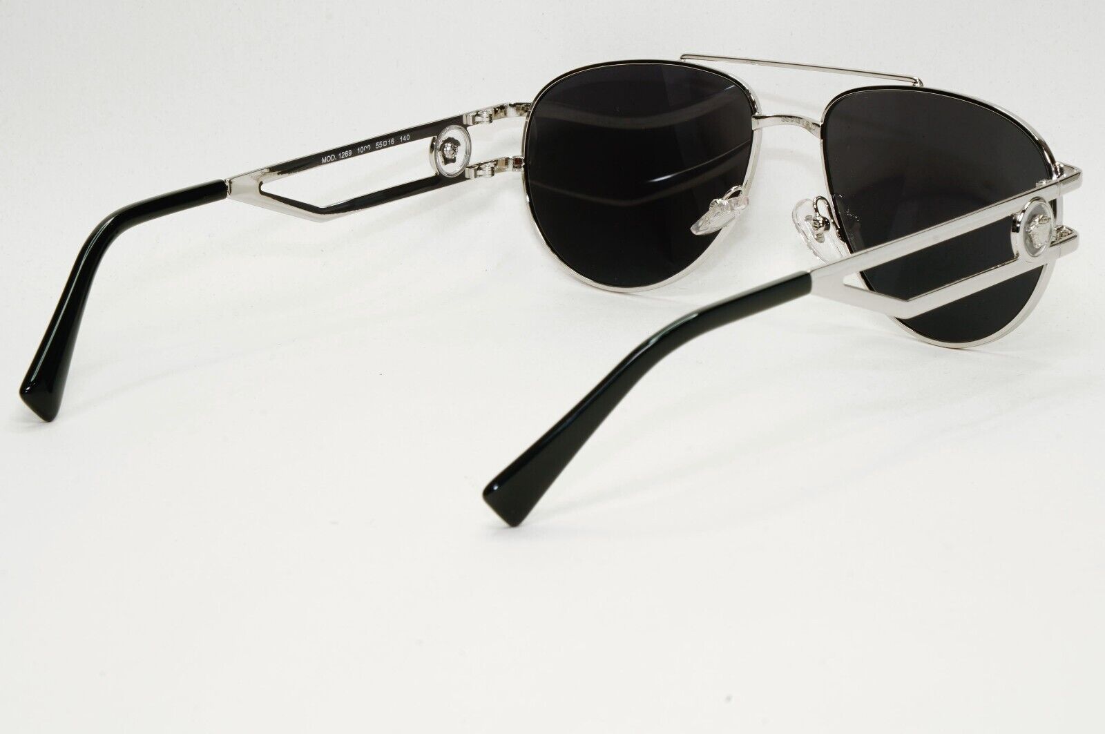 Versace Sunglasses Silver Medusa Metal Pilot Unisex MOD VE 1269 1000 55mm