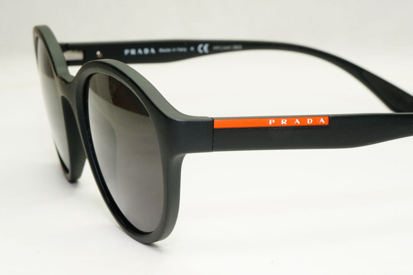 Prada Sunglasses Black Round Matte Rubber Red Stripe PS01NV VPS 01N DG0-1O1 50mm