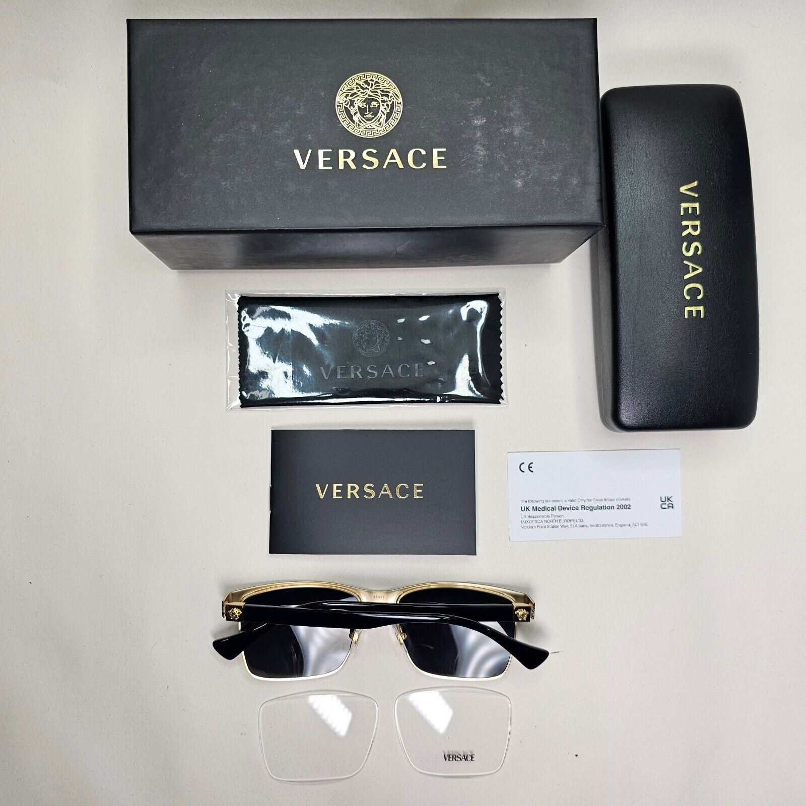 Versace Sunglasses Black Gold Medusa Metal Square MOD VE 1285 1443 56mm
