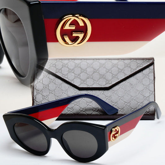 Gucci Sunglasses 2018 Square Black Oversized Large Blue Red GG0275S 001 290125