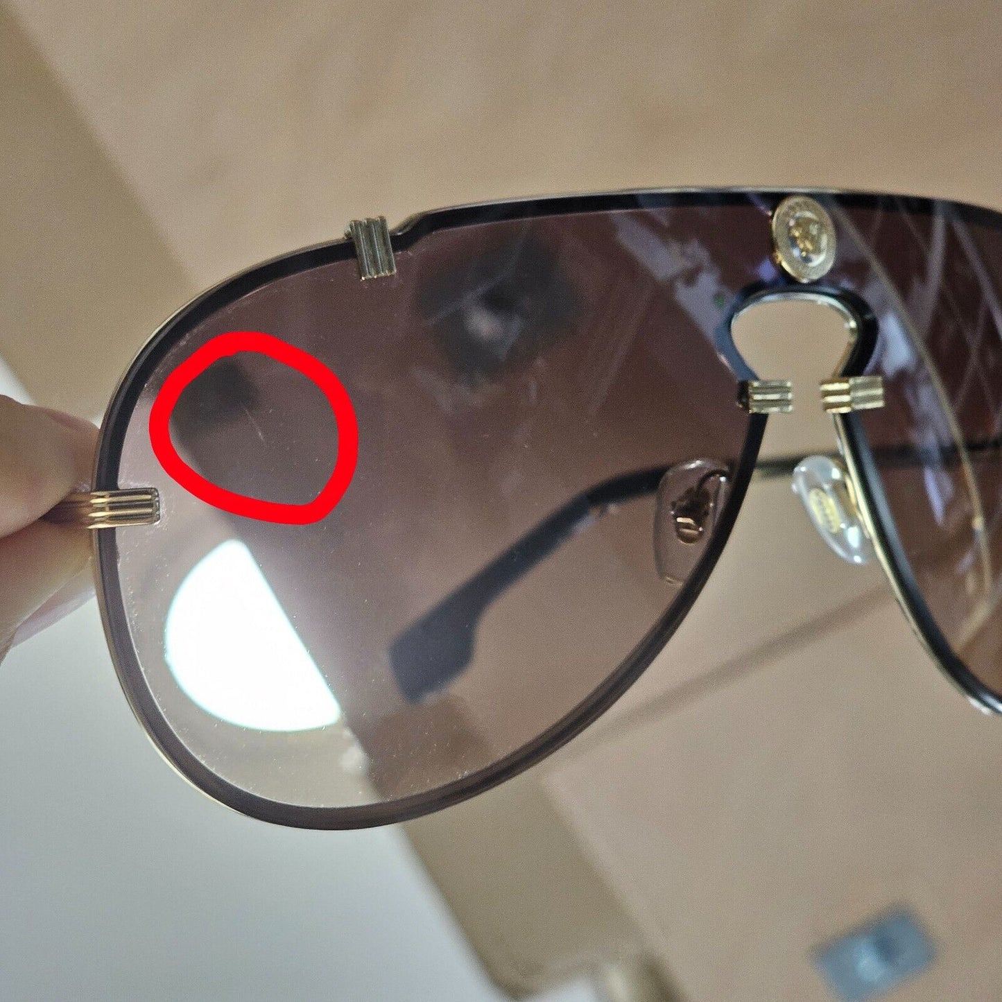 Versace Sunglasses Gold Brown Gradient Medusa Pilot Shield MOD VE 2243 1002/13