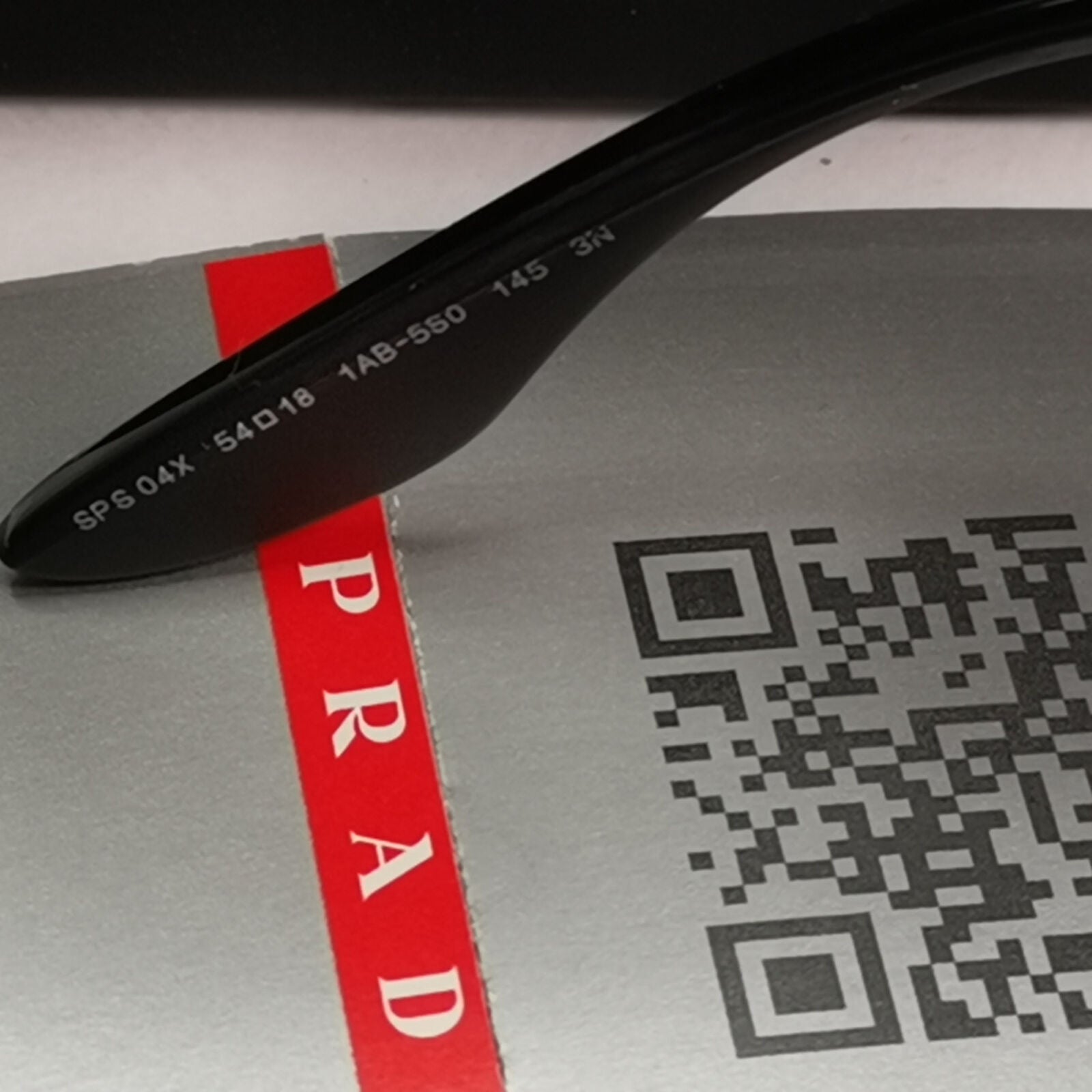 Prada Sunglasses Black Square Glossy Red Stripe PS04XS SPS 04X 1AB-5S0 54mm