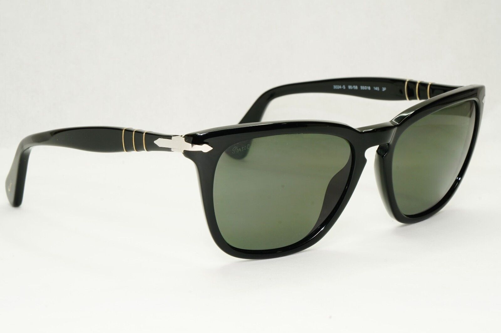 Persol Sunglasses 2012 Capri Polarized Black Grey Green Square 3024-S 95/58 55mm