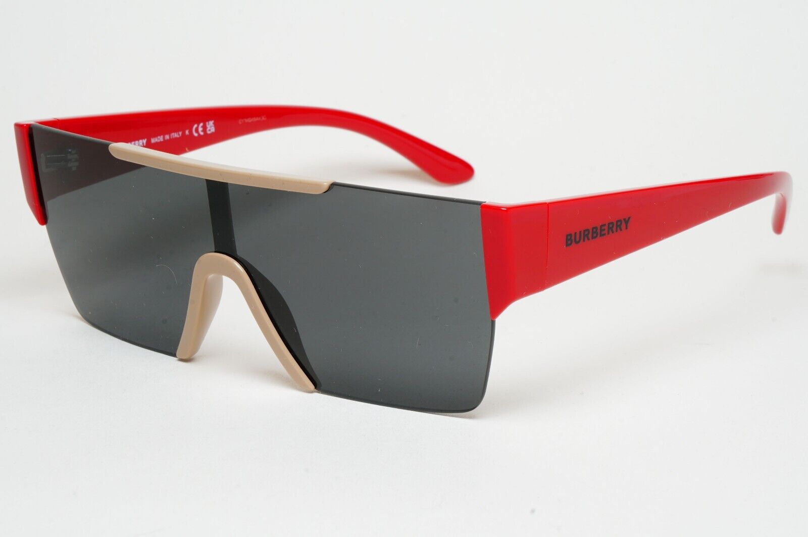 Burberry Sunglasses Red Black Beige Shield Visor Square Unisex BE 4291