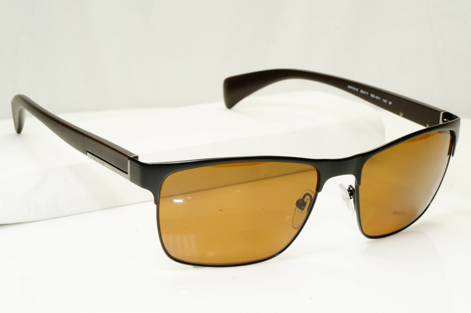 Authentic Prada Mens Polarized Brown Black Sunglasses Rectangle SPR 51O 1BO-5Y1