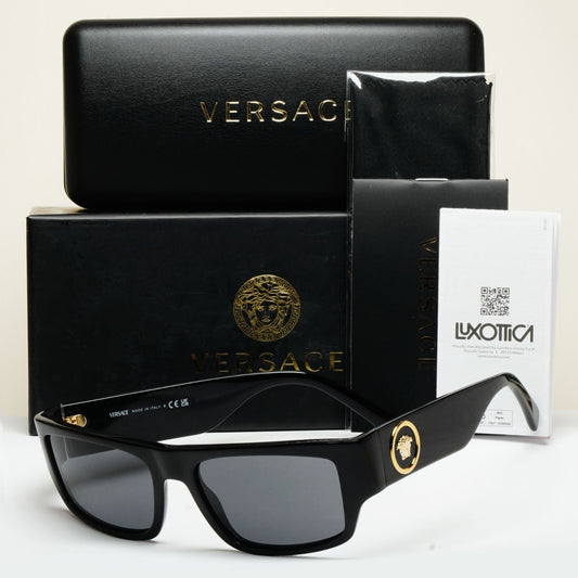 Versace Sunglasses Black Gold Medusa Rectangle RB 4385 GB1/87 56mm