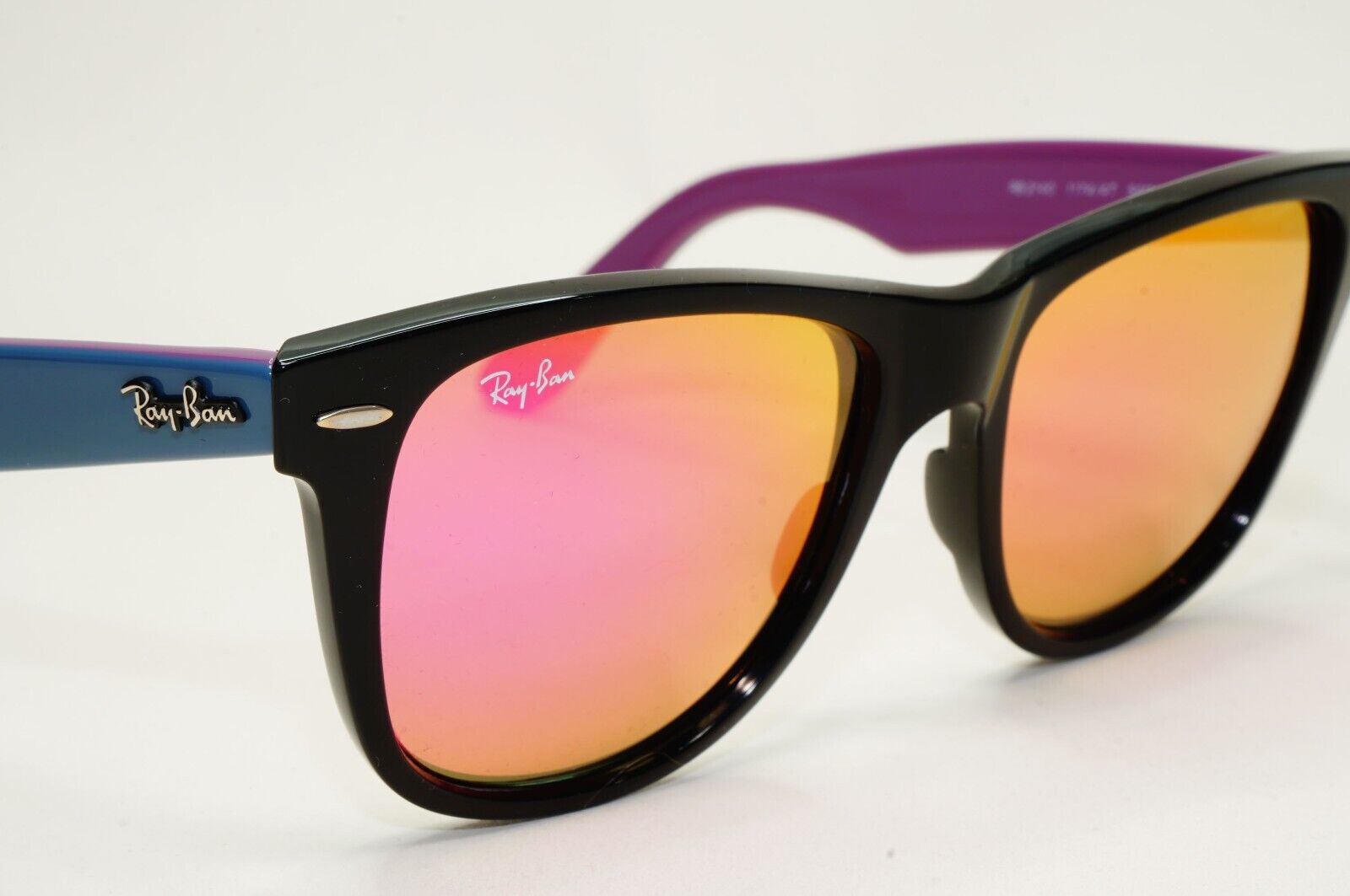Ray-Ban Sunglasses Wayfarer Black Blue Mirror Violet Fuxia RB 2140 1174/4T 54mm