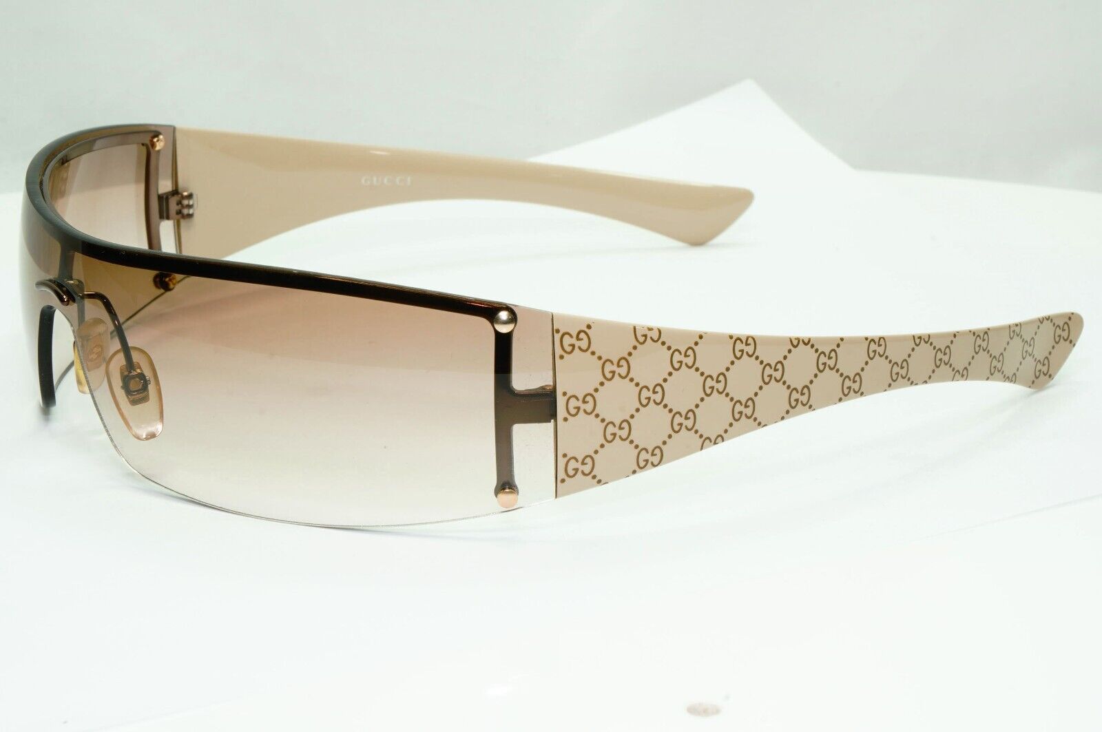 Gucci Sunglasses 2005 Vintage Monogram Shield Beige Wrap GG 1824/S BLKDL 261024