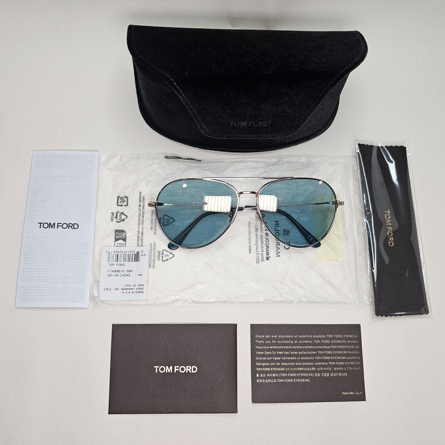 Tom Ford Sunglasses Dashel-02 Gold Blue Mirror Pilot Large FT0996 TF 996 28X