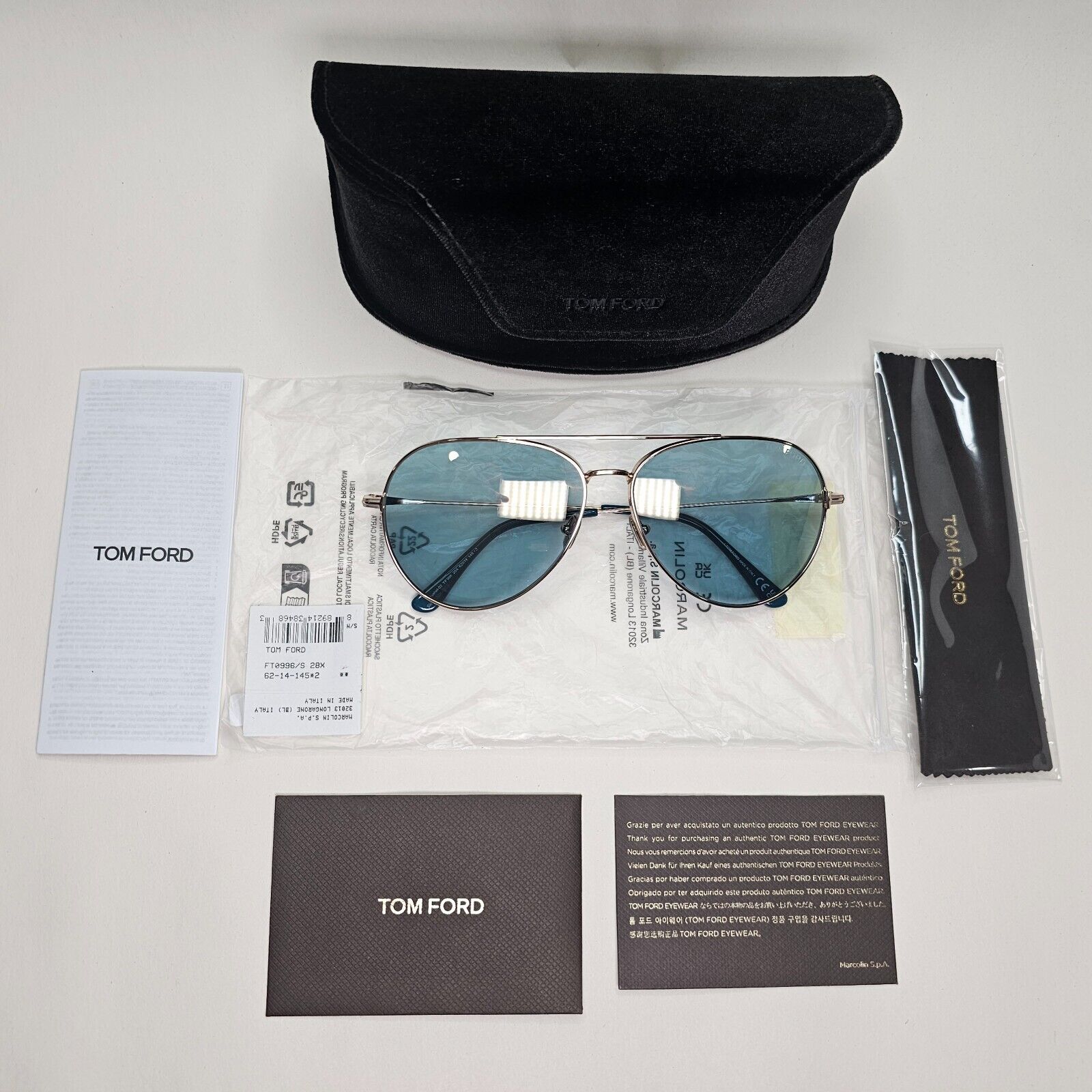Tom Ford Sunglasses Dashel-02 Gold Blue Mirror Pilot Large FT0996 TF 996 28X