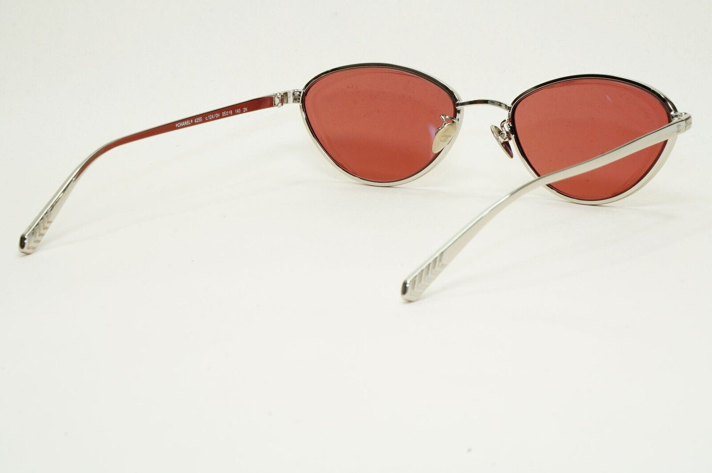 Chanel Sunglasses Silver Red Burgundy Cat Eye Metal 4255 c.124/0H 55mm