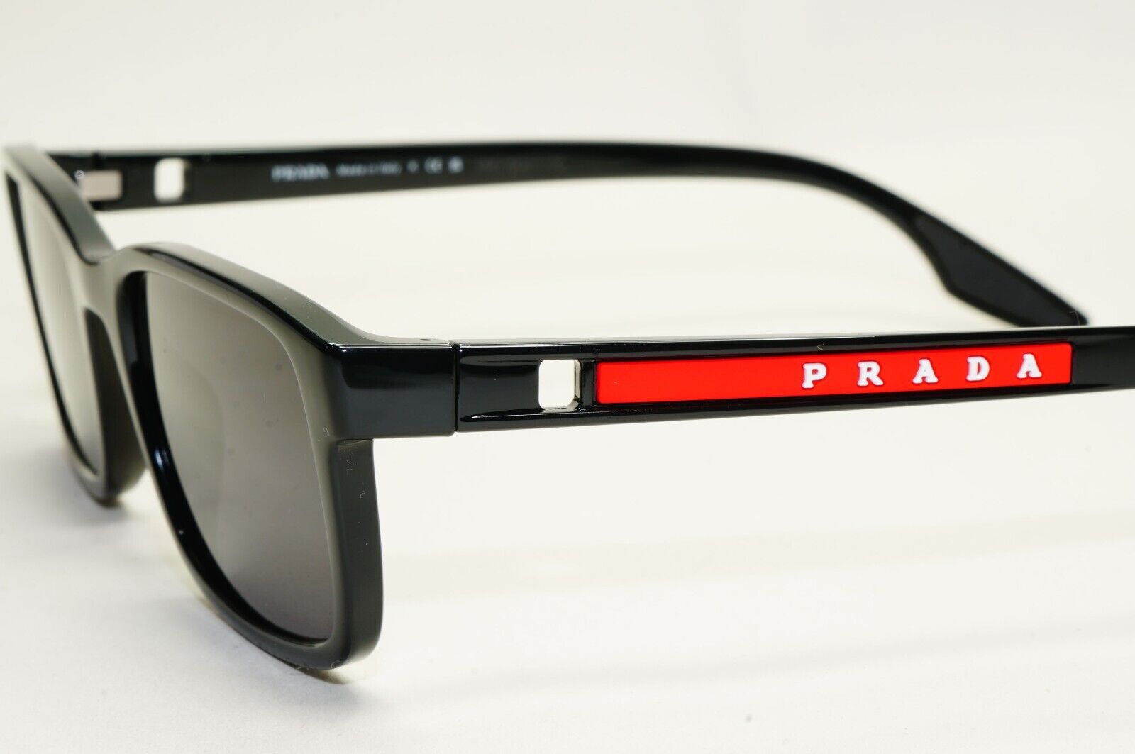 Prada Sunglasses Black Glossy Square Red Linea Rossa PS09OV VPS 09O 1AB-1O1 53mm