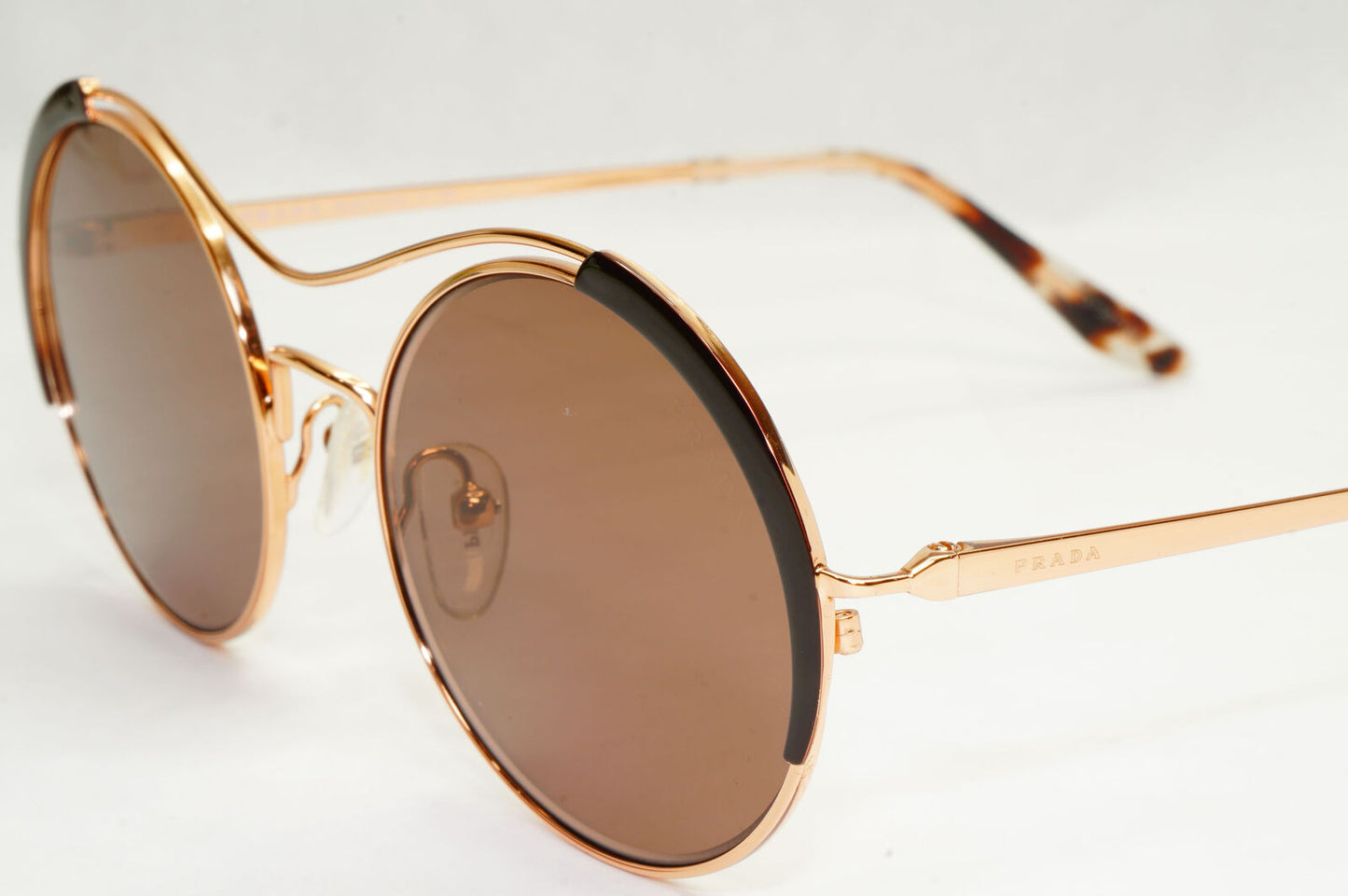Prada Sunglasses Gold Brown Mirror Round Oval Metal PR55VS SPR 55V 331-408 50mm