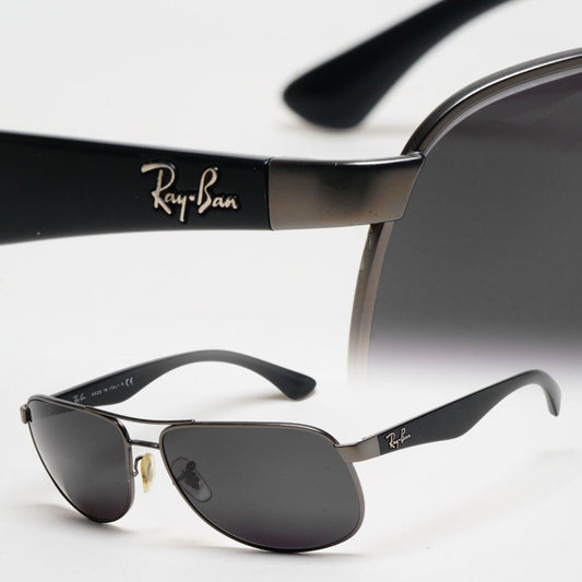 Ray-Ban Sunglasses with Custom Lenses Black Gunmetal Pilot RB 3502 029/71 211124