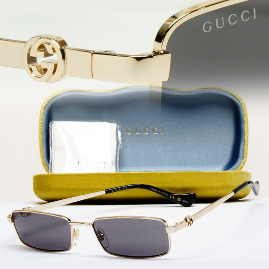 Gucci Sunglasses 2024 Gold Black Rectangle Slim Metal GG1600S 001 56mm 170125