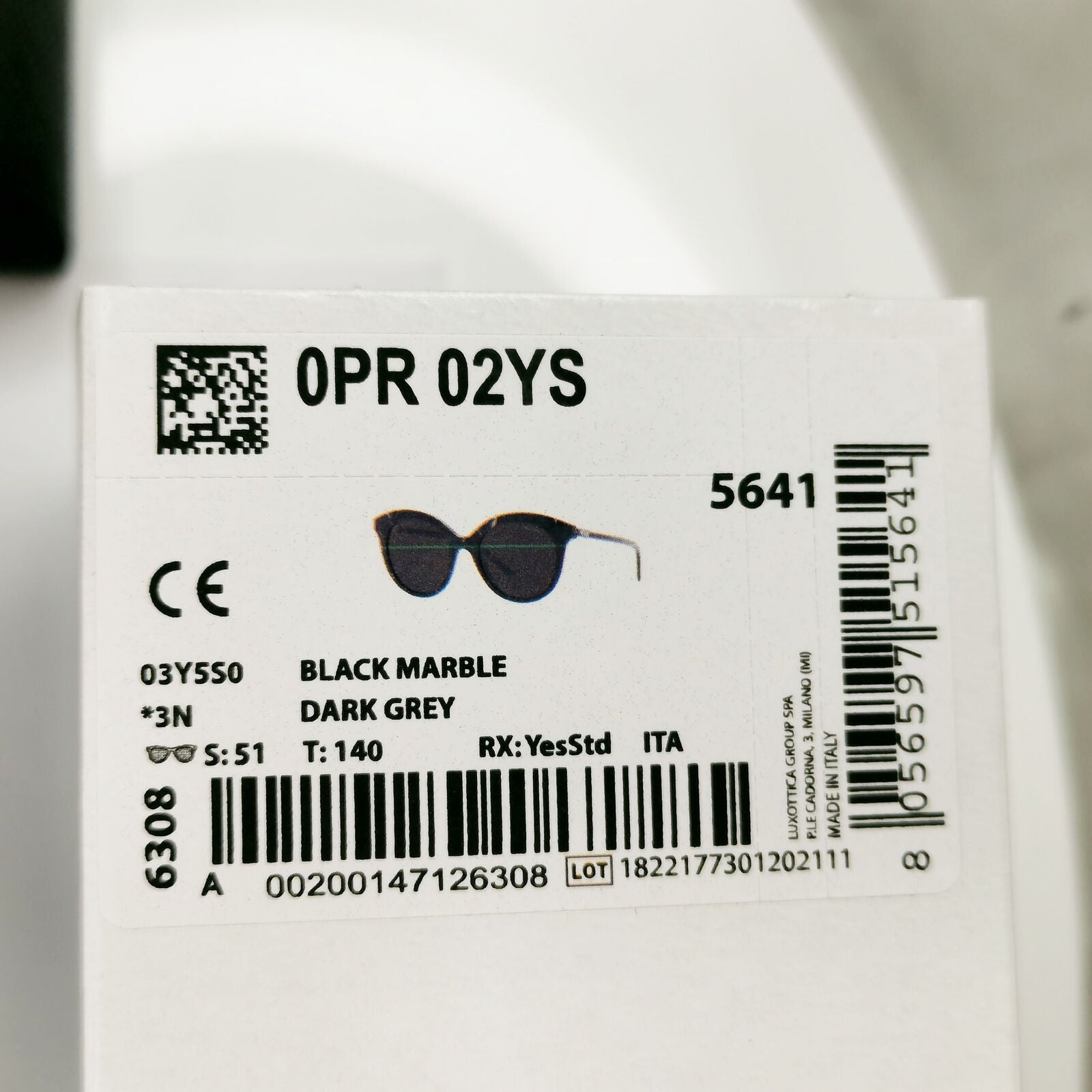 Prada Black Marble Sunglasses Lightning Womens Fashion PR02YS SPR 02Y 03Y-5S0