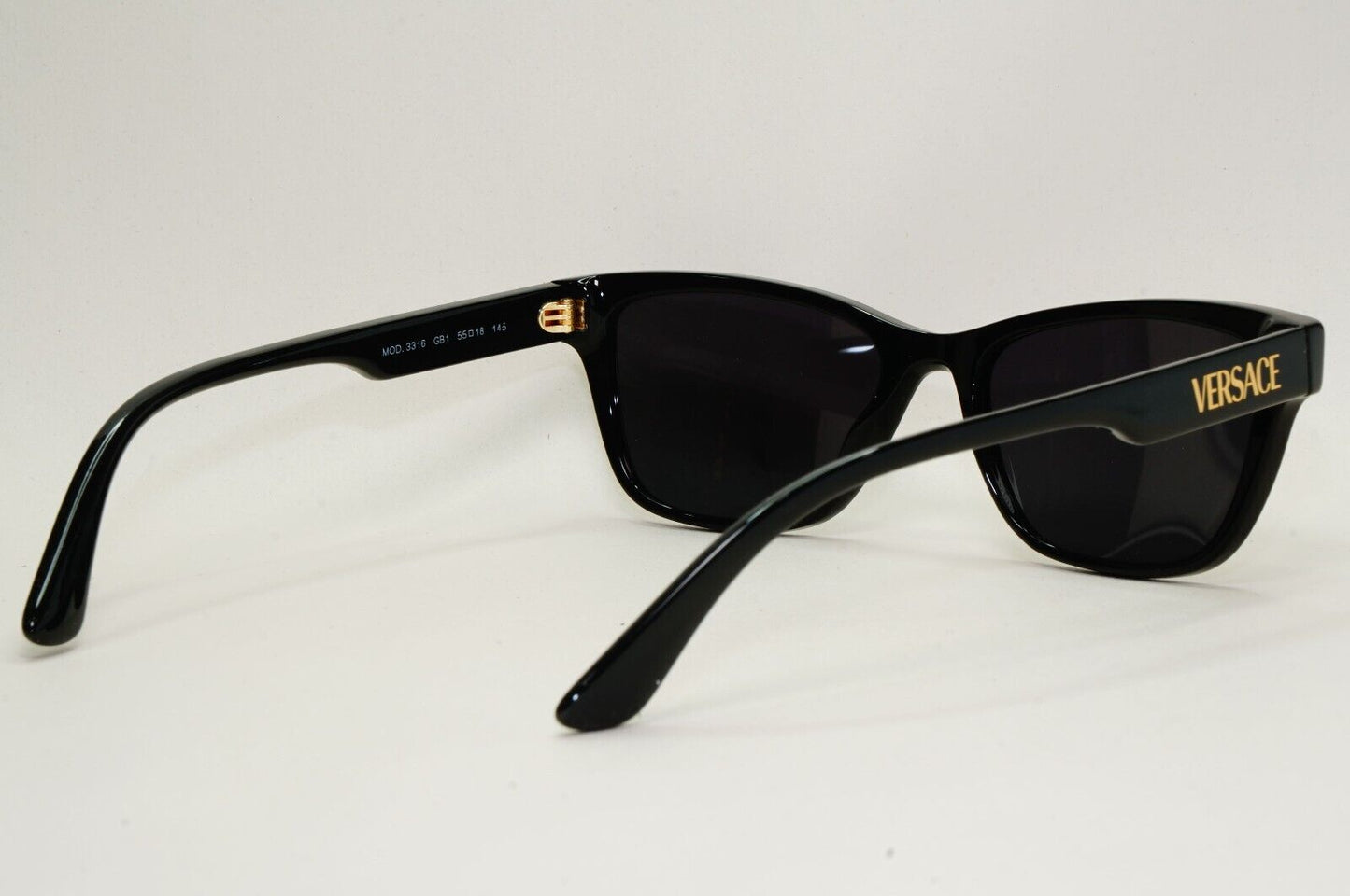 Versace Sunglasses Black Gold Letters Rectangle MOD VE 3316 GB1 55mm