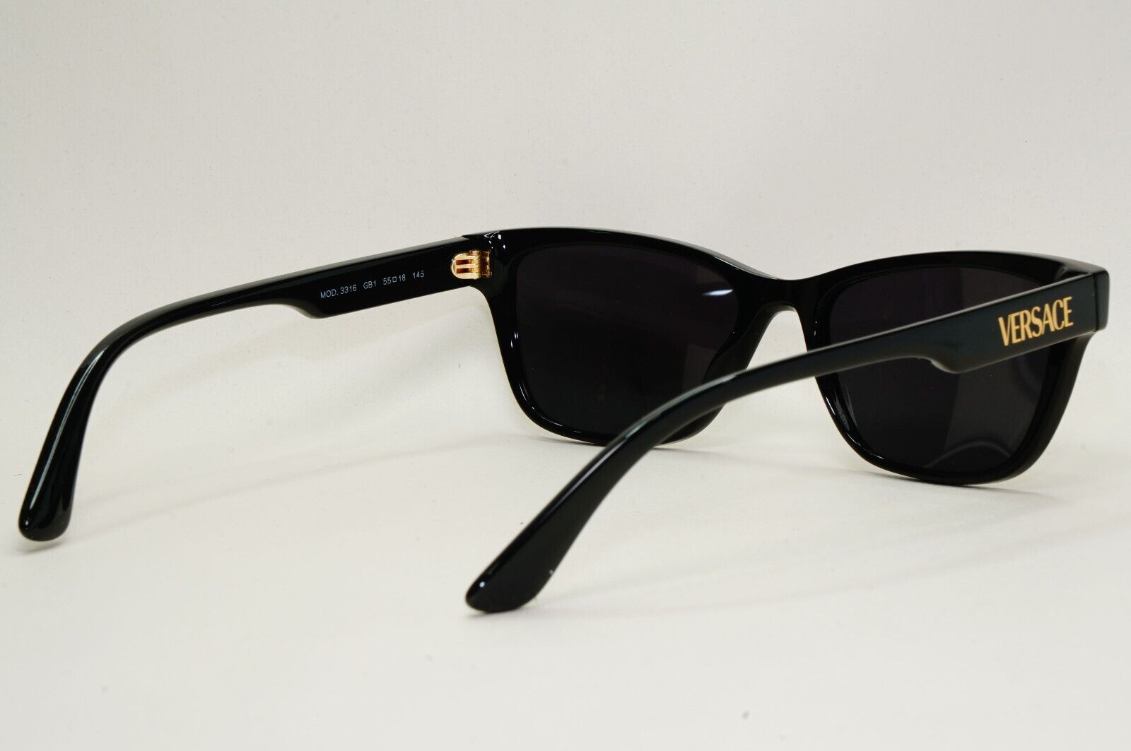 Versace Sunglasses Black Gold Letters Rectangle MOD VE 3316 GB1 55mm