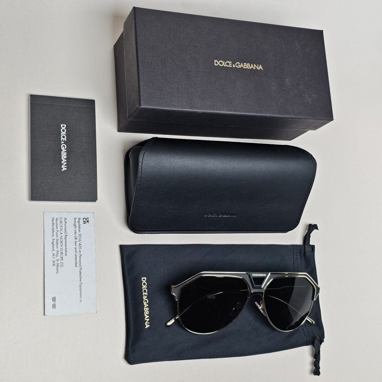 Dolce & Gabbana Sunglasses Pilot Gold Black Metal Navigator DG 2257 1334/87
