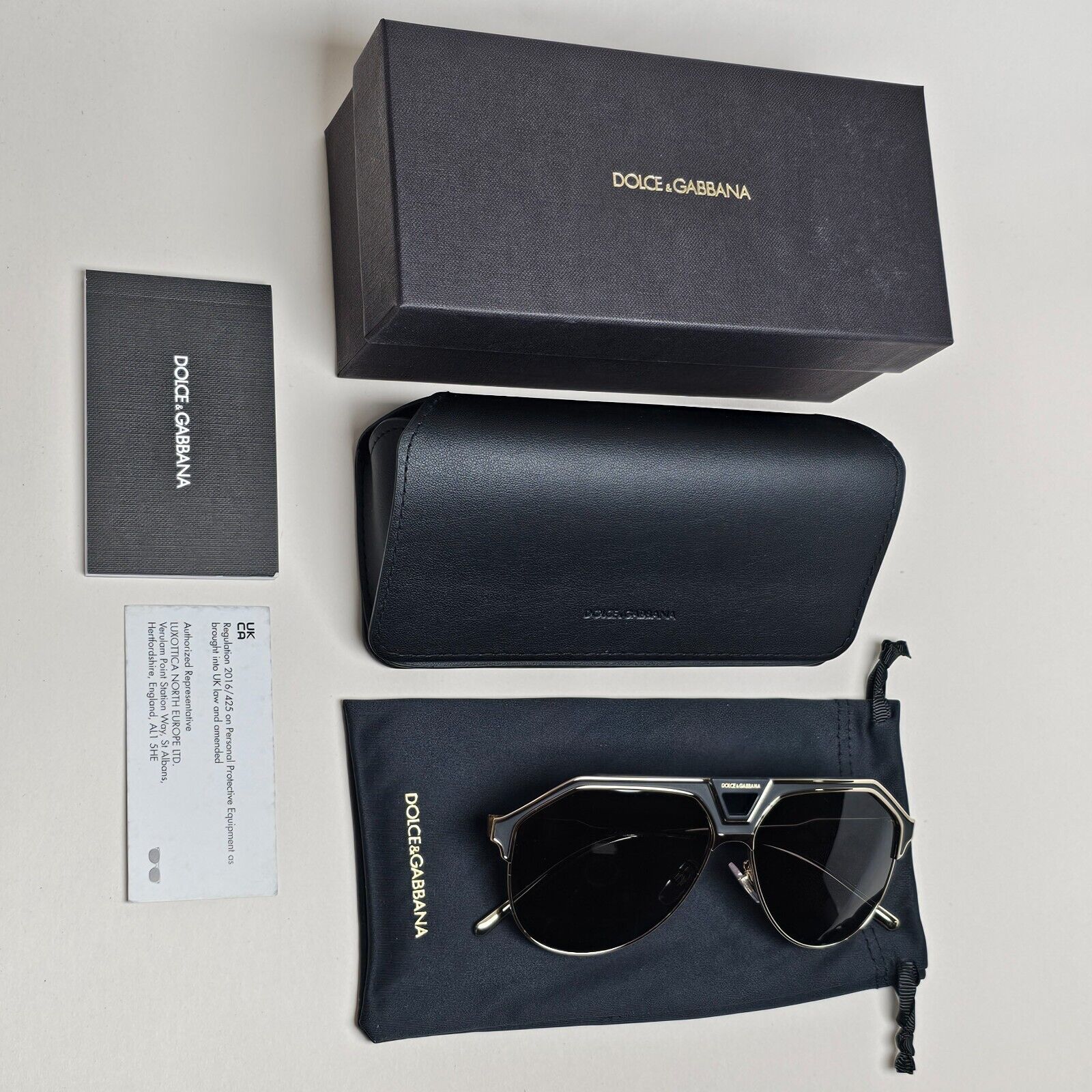 Dolce & Gabbana Sunglasses Pilot Gold Black Metal Navigator DG 2257 1334/87
