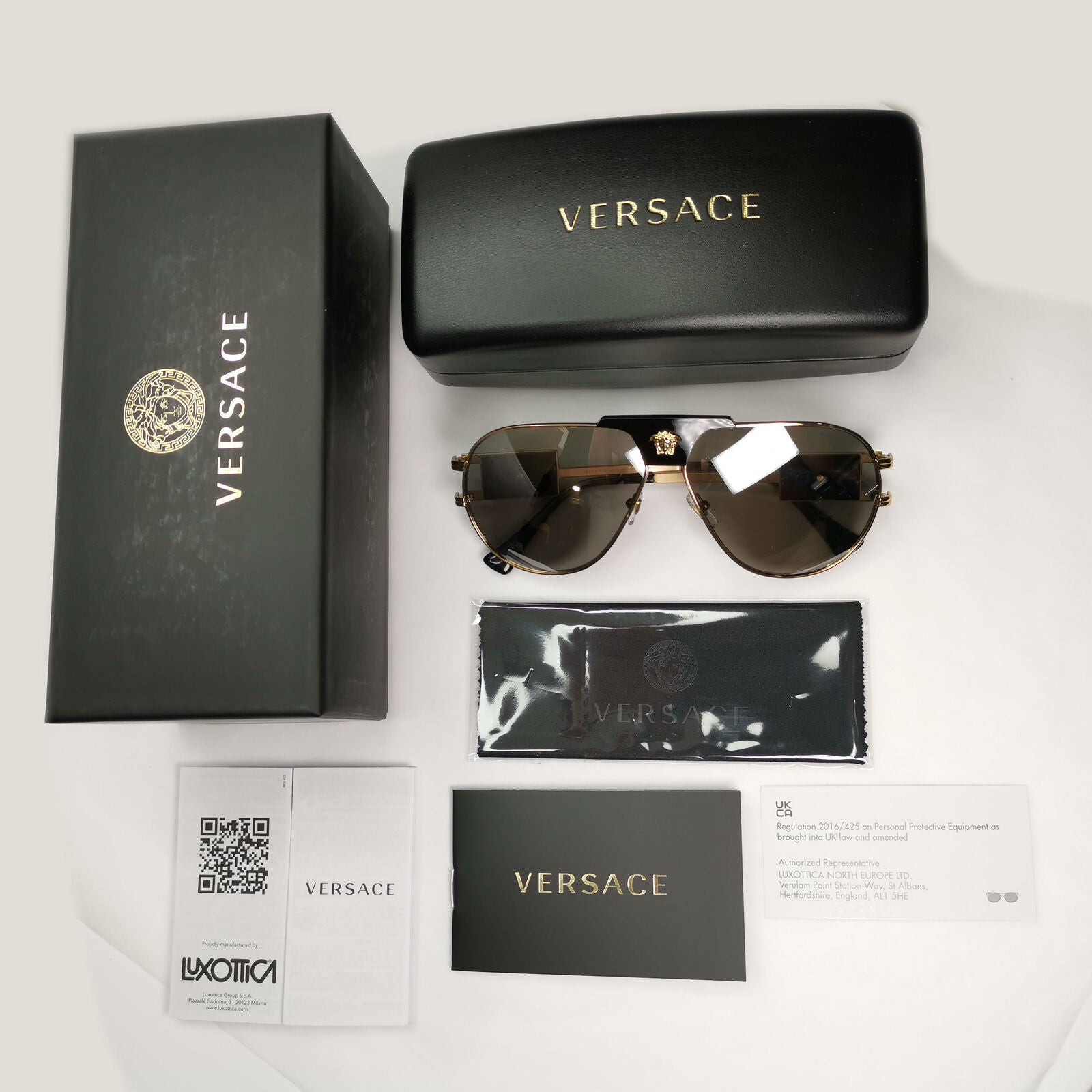 Versace Sunglasses Gold Silver Mirror Metal Pilot Large MOD VE 2252 1002/6G