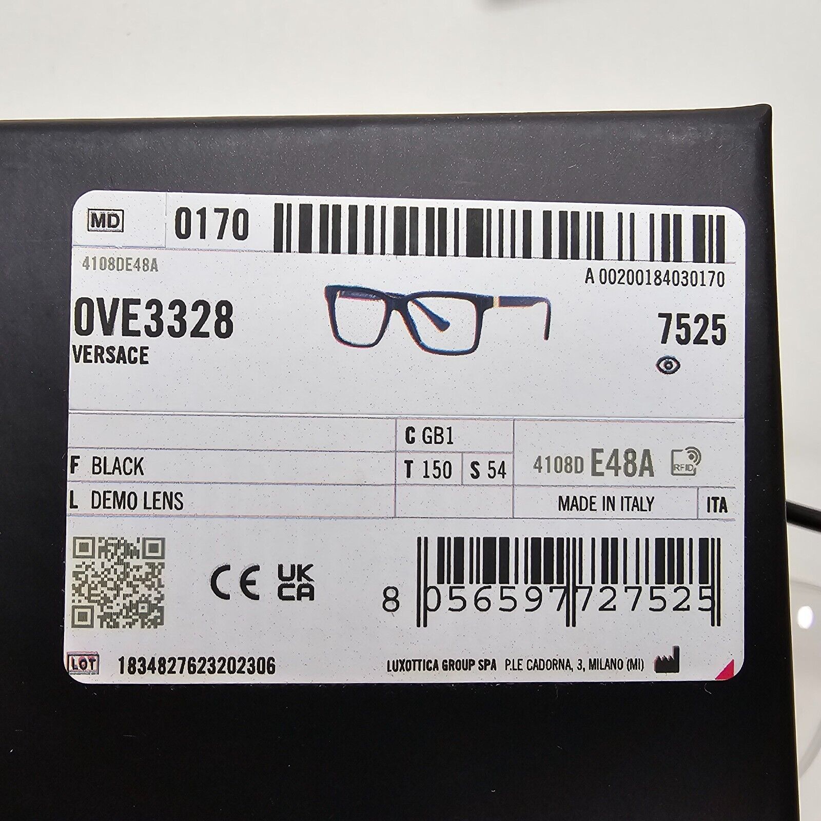 Versace Sunglasses Black Square Glossy Gold Medusa MOD VE 3328 GB1 54mm