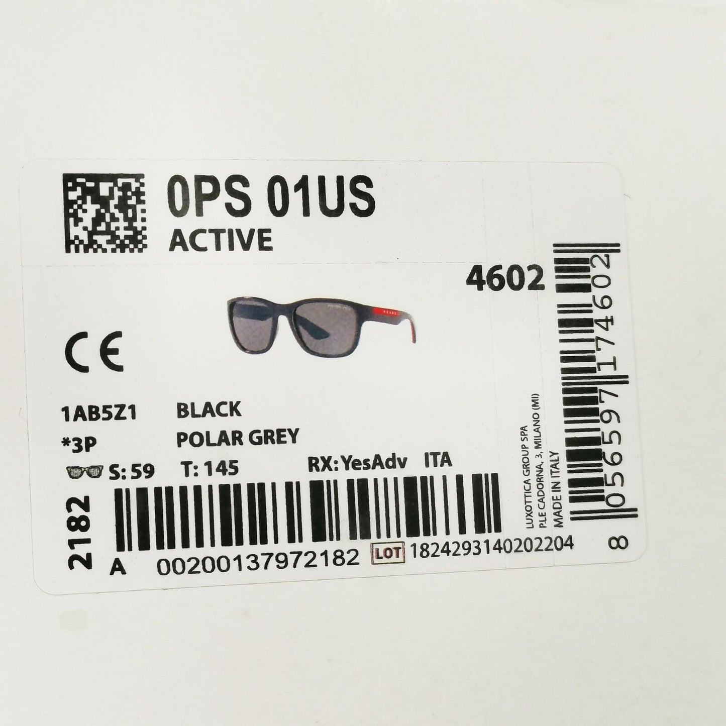Prada Polarised Black Sunglasses Square Red Stripe PS01US SPS 01U 1AB-5Z1 59mm