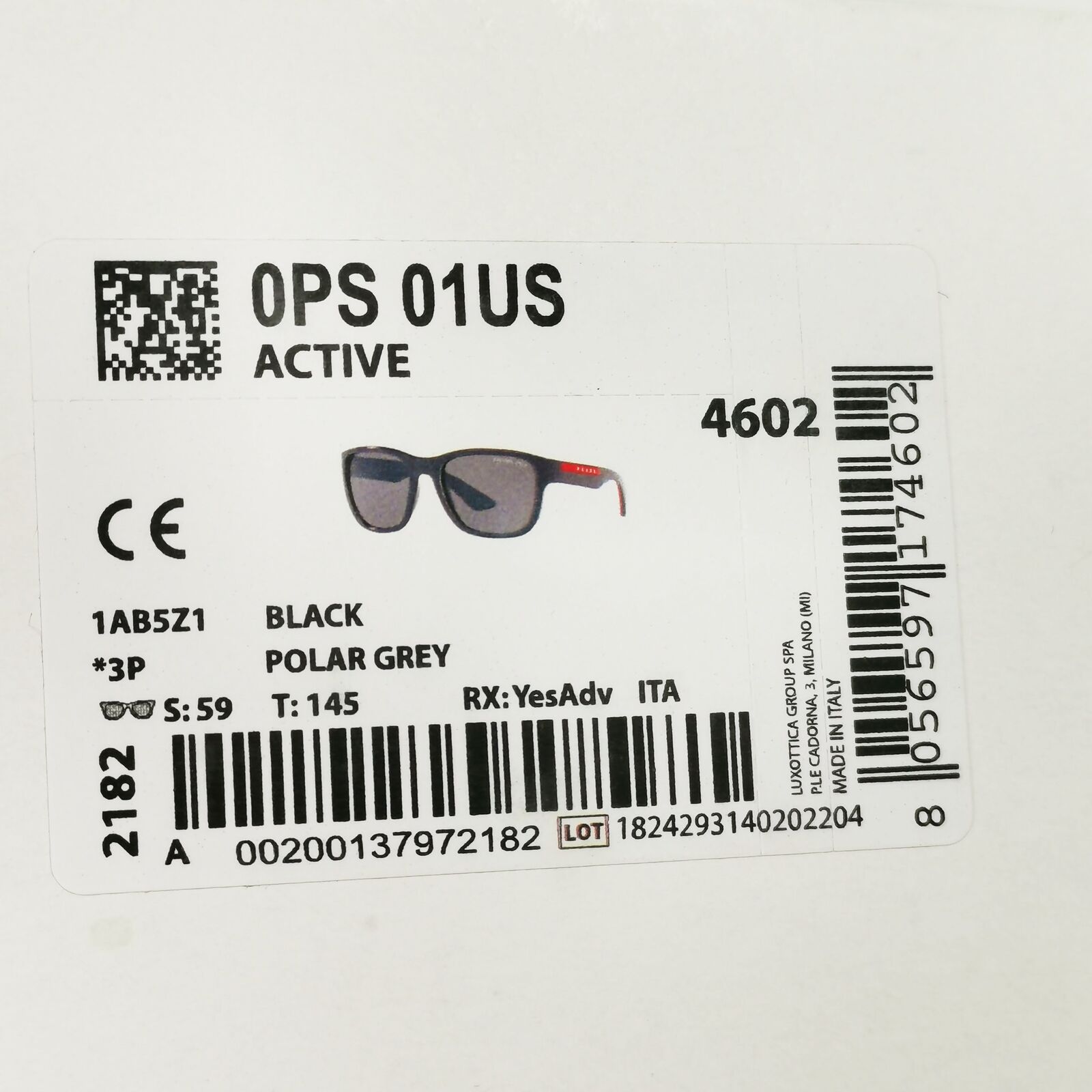 Prada Polarised Black Sunglasses Square Red Stripe PS01US SPS 01U 1AB-5Z1 59mm