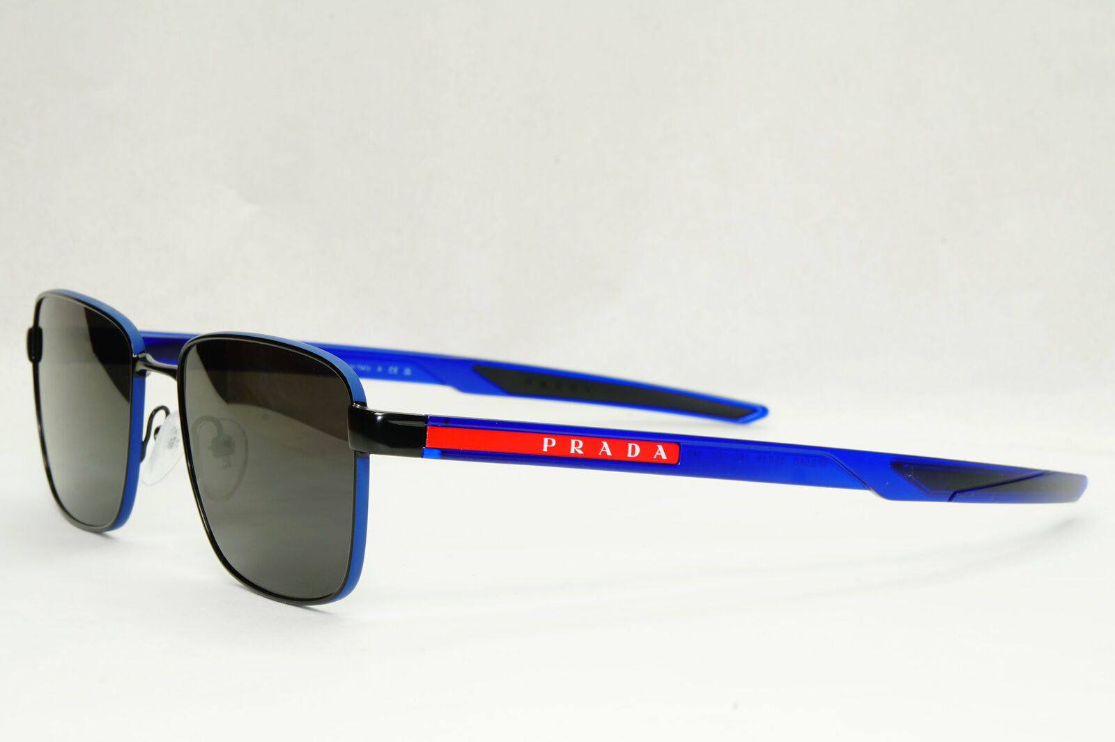 Prada Sunglasses Black Blue Square Red Stripe PS54OV VPS 54O 16C-1O1 55mm