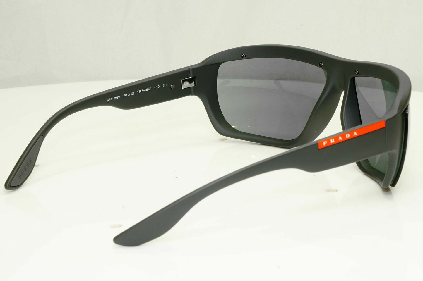 Prada Black Grey Mirror Mens Sunglasses SPS 09V TFZ-09F Red Stripe Rossa Matte