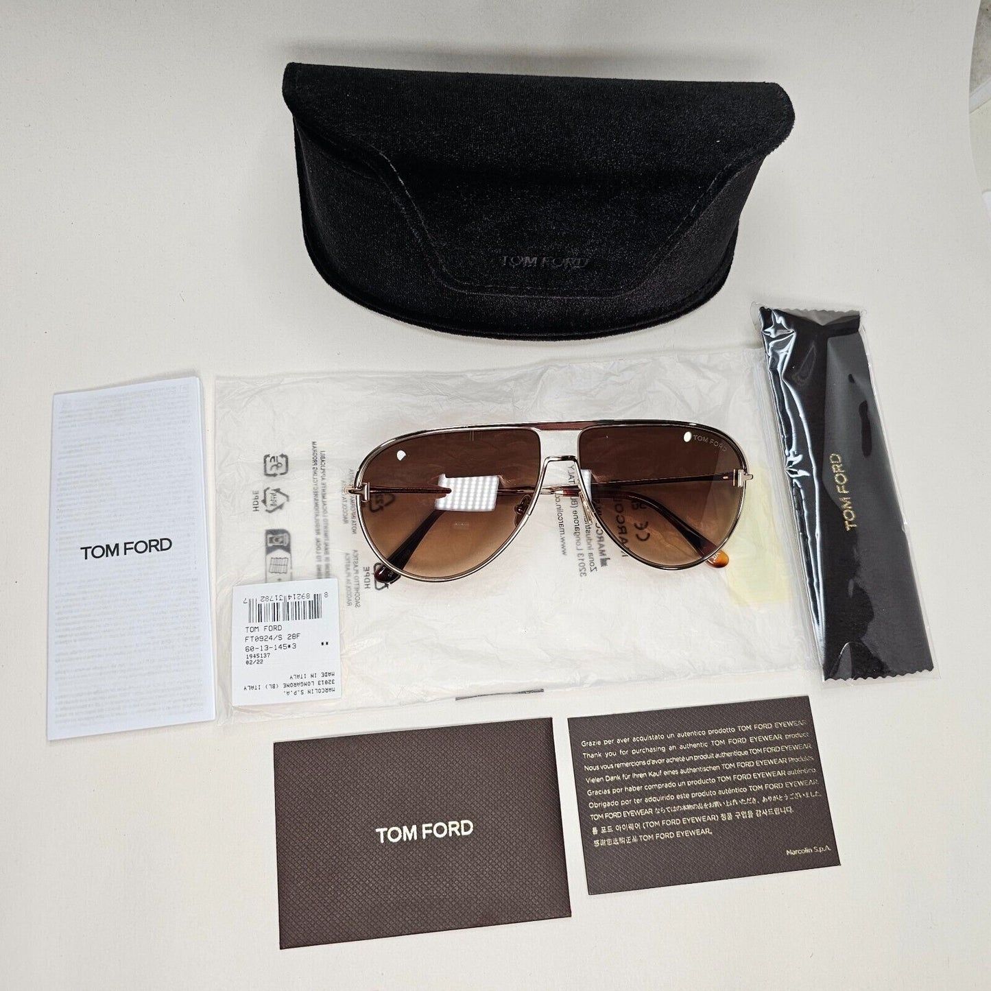 Tom Ford Sunglasses Theo Gold Brown Gradient Metal Pilot FT0924 TF 924 28F 60mm