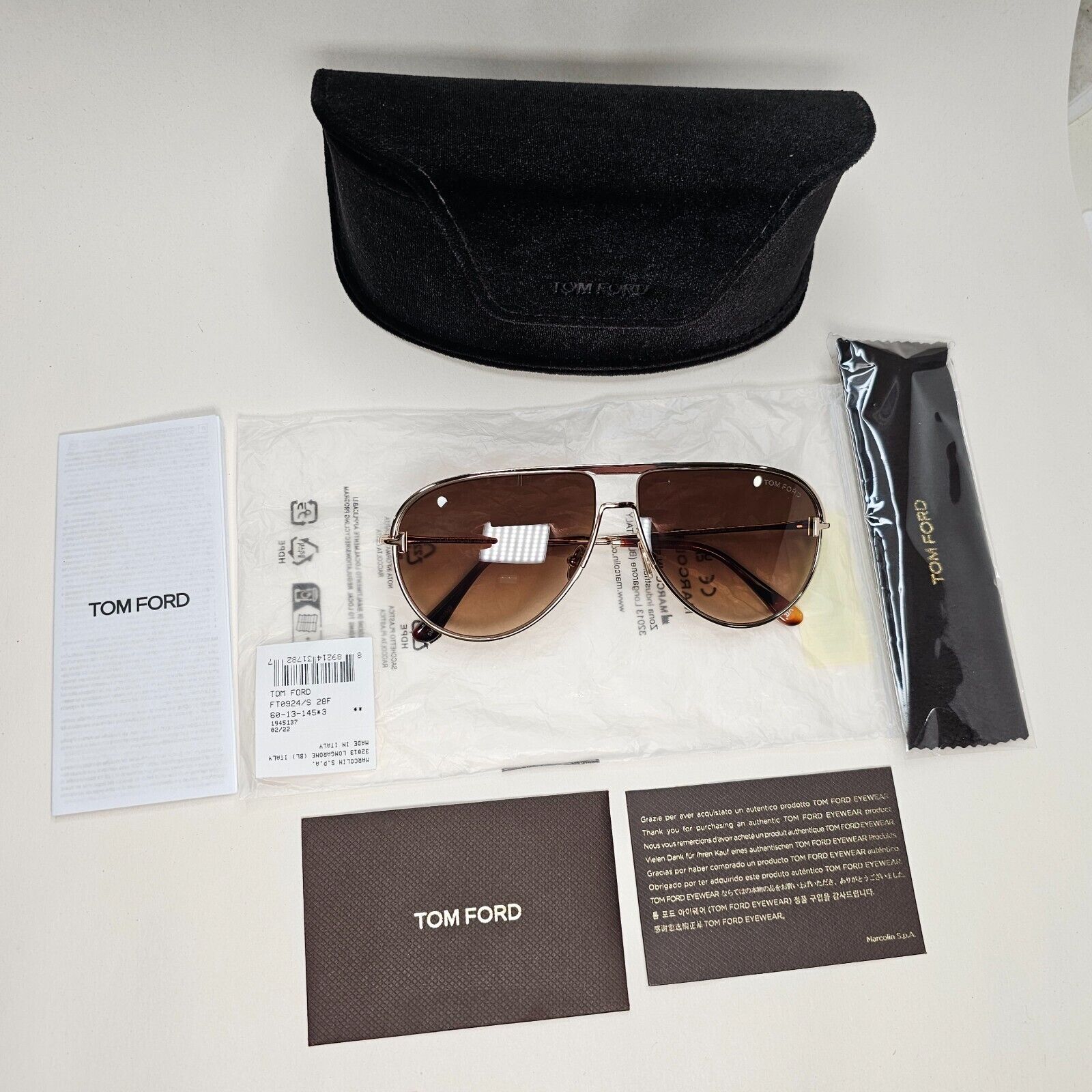 Tom Ford Sunglasses Theo Gold Brown Gradient Metal Pilot FT0924 TF 924 28F 60mm