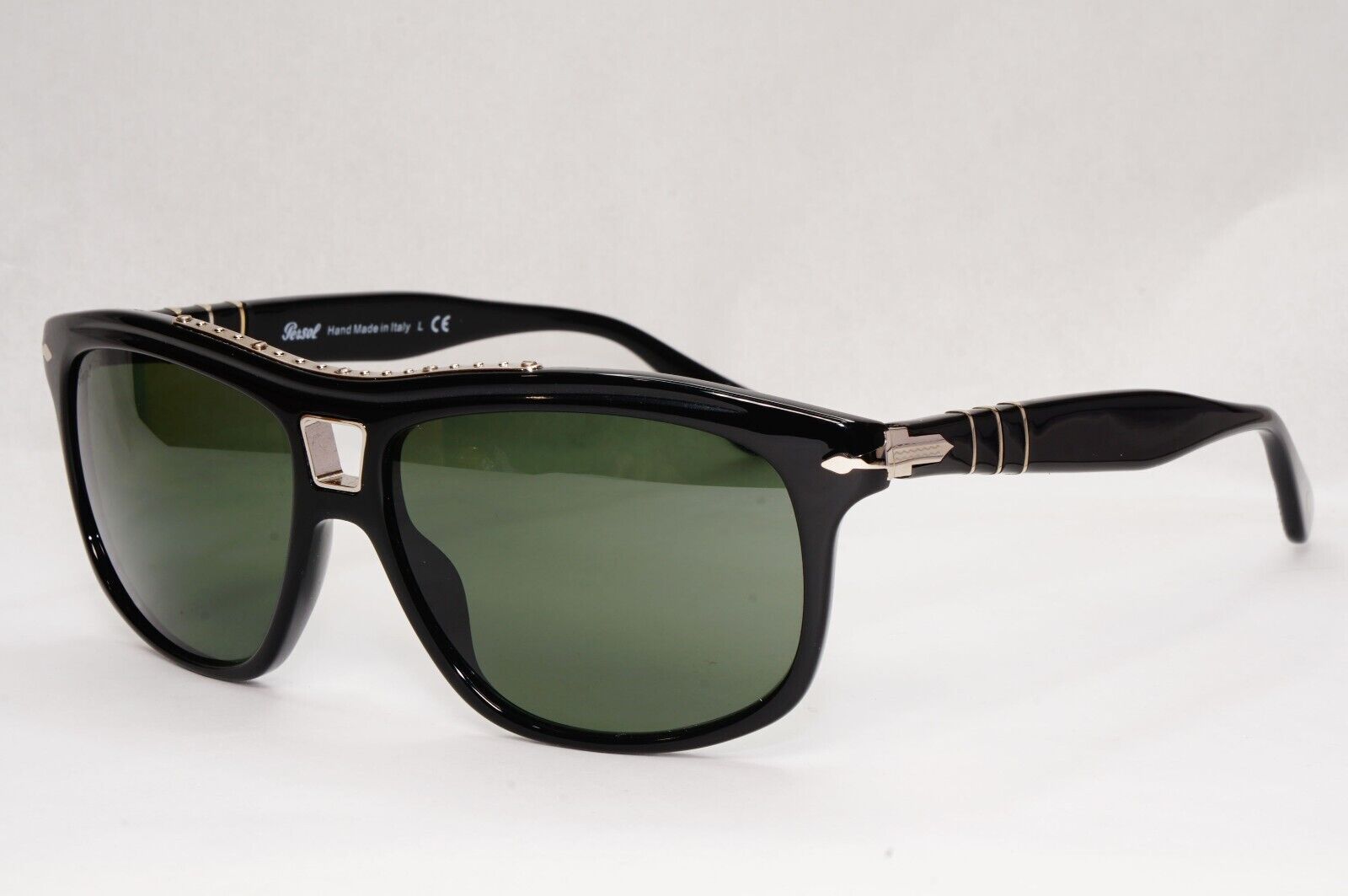 Persol Sunglasses 2011 Roadster Black Silver Glossy Green Lens 3009-S 95/31 58mm
