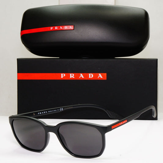 Prada Sunglasses Black Matte Square Red Stripe PS03MV VPS 03M 1BO-1O1 53mm