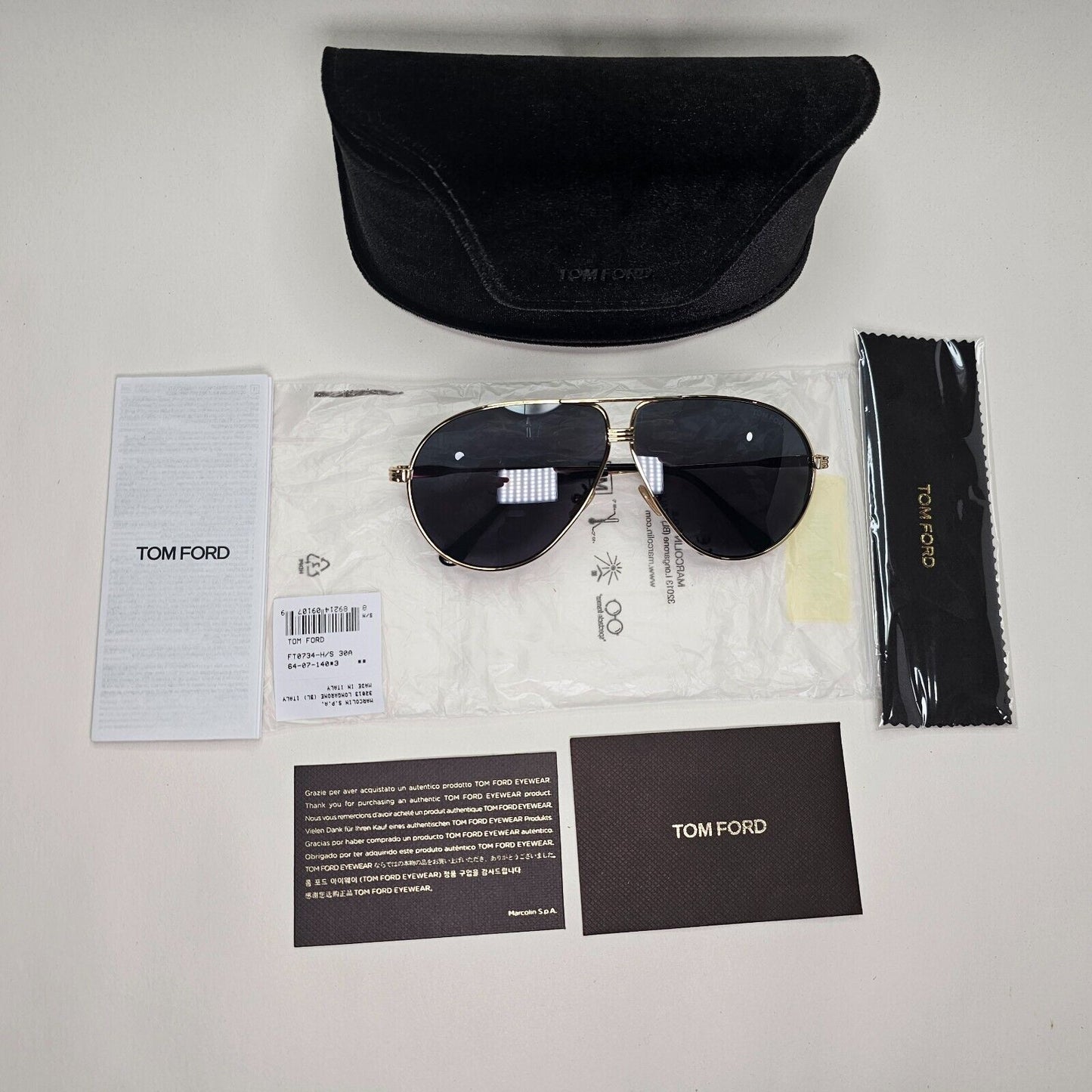 Tom Ford Sunglasses Jet Gold Black Pilot Metal Large FT0734-H TF 734-H 30A 64mm