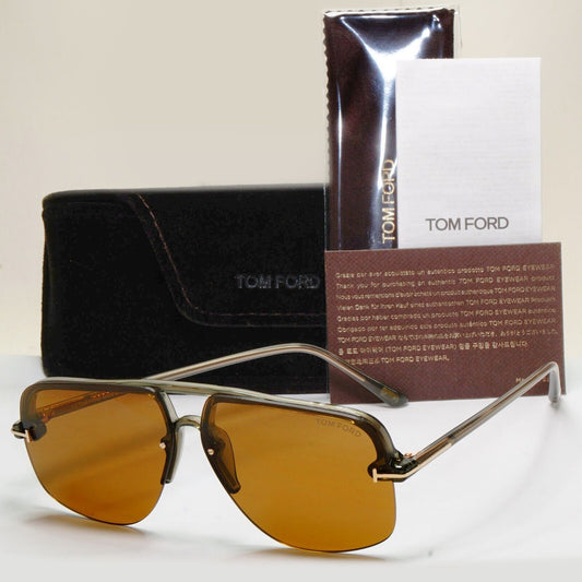 Tom Ford Sunglasses Hugo-02 Brown Semi Rimless Navigator FT1003 TF 1003 93E