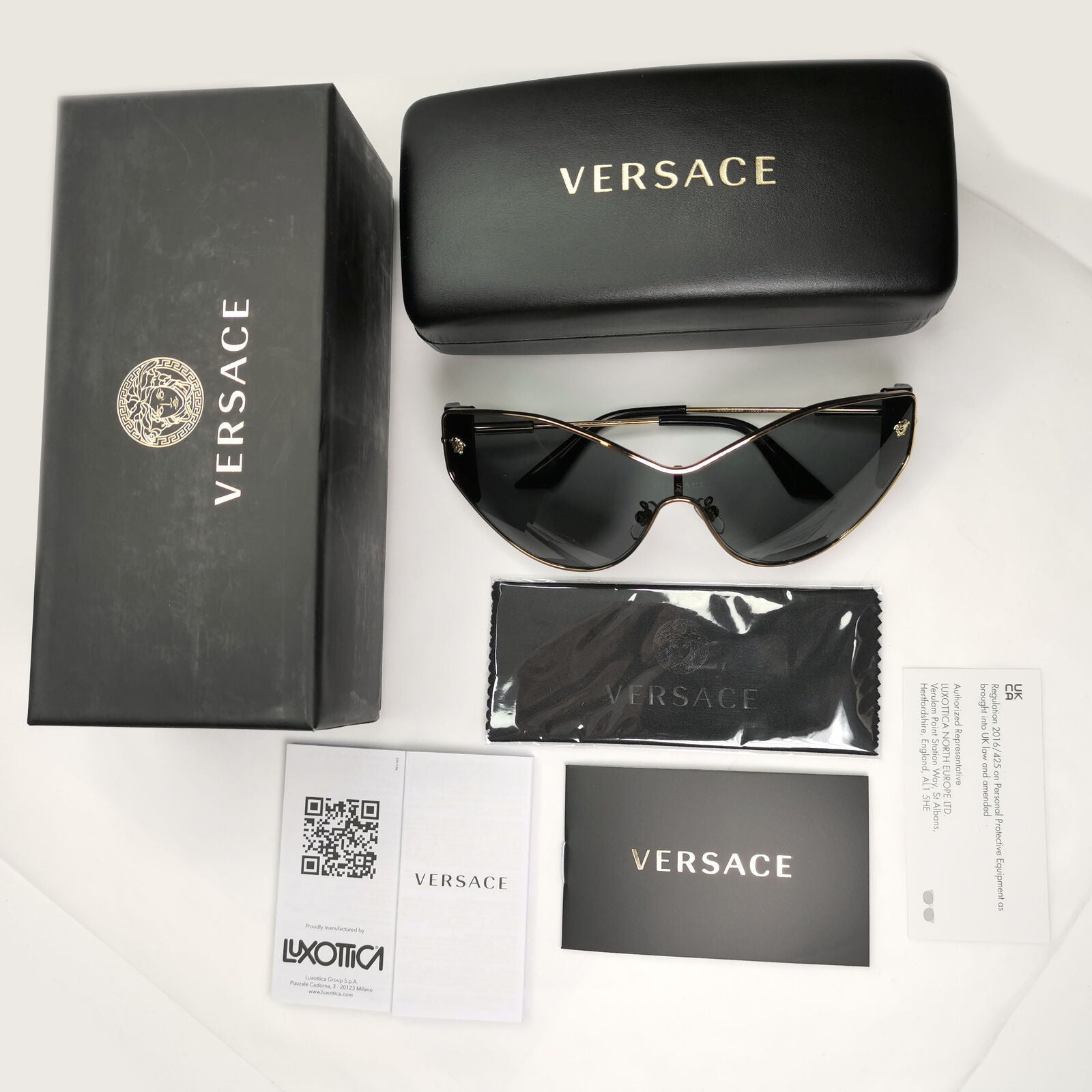 Versace Sunglasses Black Shield Gold Medusa Visor MOD 2239 1002/87