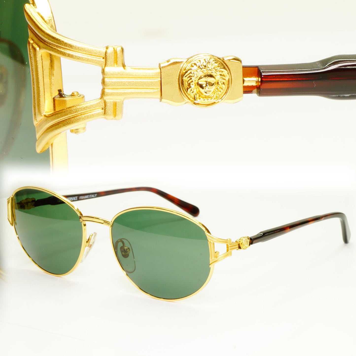 Gianni Versace 1995 Vintage Gold Medusa Green Brown Sunglasses MOD G28 COL 03L