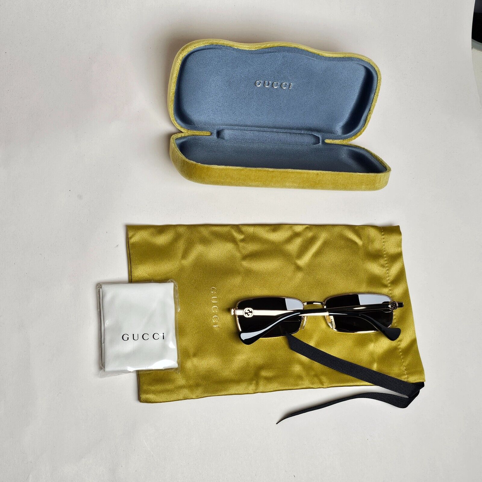 Gucci Sunglasses 2024 Gold Black Rectangle Slim Metal GG1600S 001 56mm 170125
