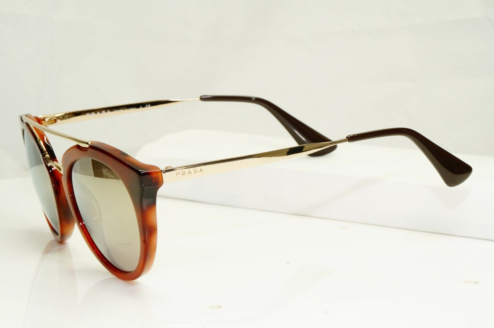 Prada Gold Mirror Brown Tortoise Havana Cinema Sunglasses Womens SPR 23S USE-1C0
