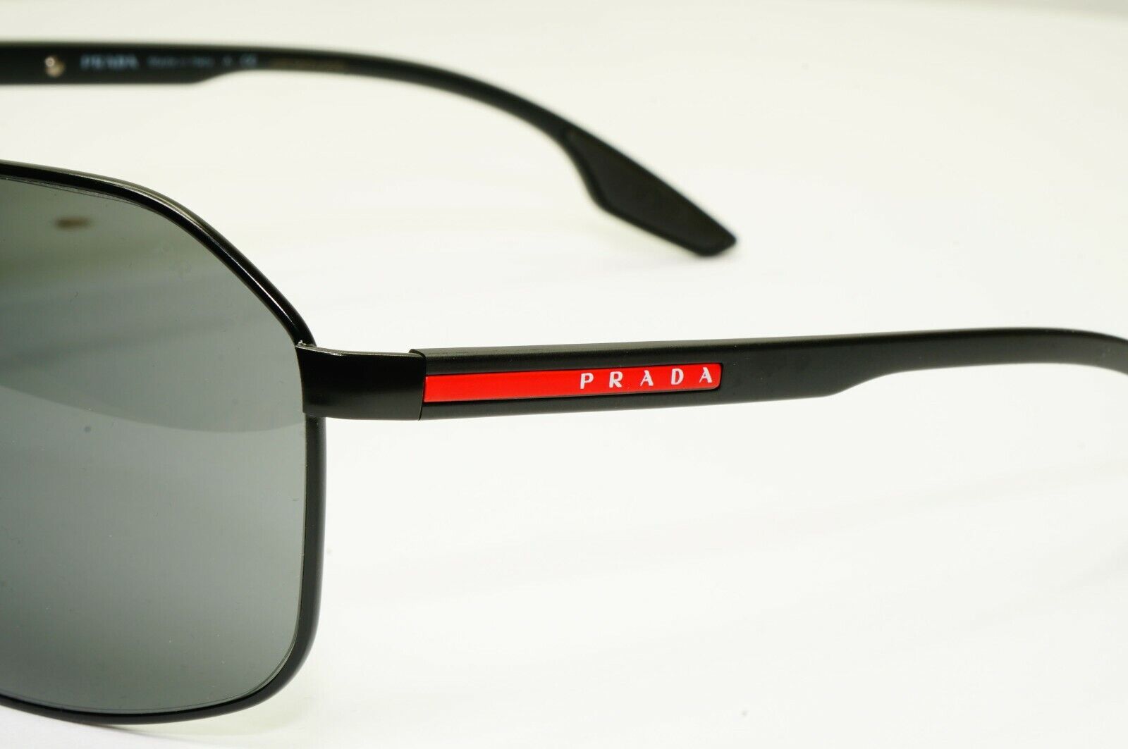 Prada Sunglasses Black Shield Visor Wrap Sport PS53VS SPS 53V 1BO-5S0 Red Stripe